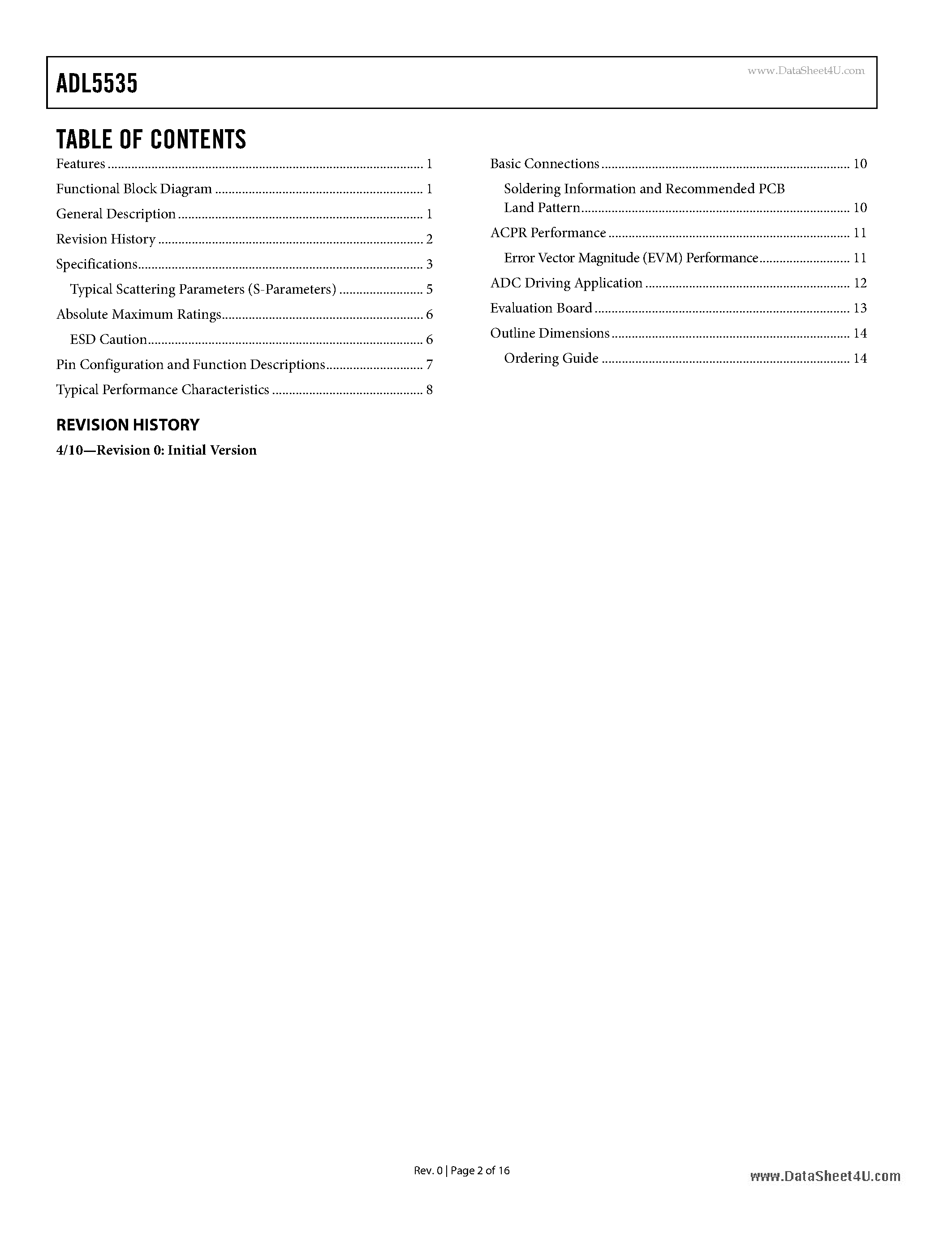Datasheet ADL5535 - 20 MHz to 1.0 GHz IF Gain Block page 2