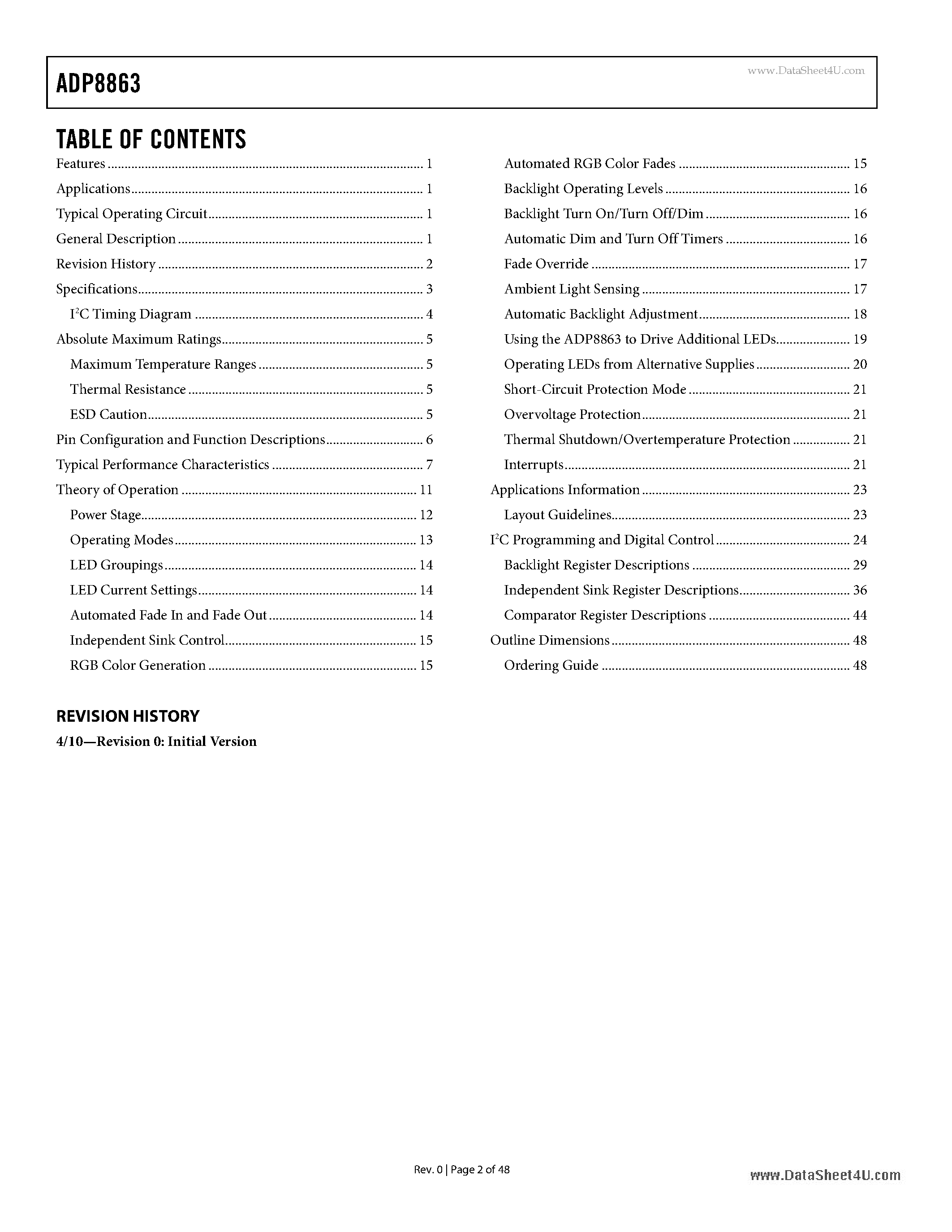 Даташит ADP8863 - 7-Channel Fun Lighting LED Driver страница 2