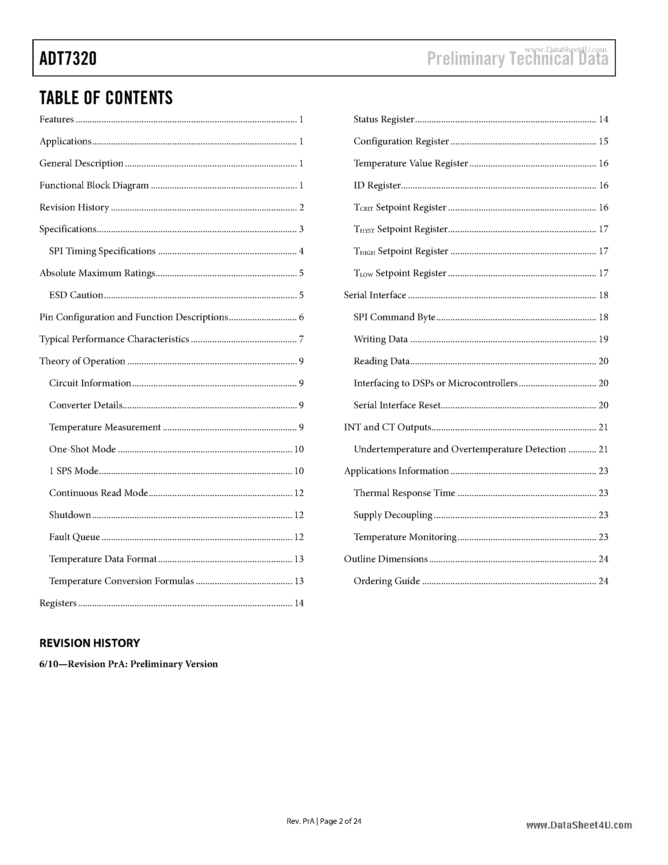Даташит ADT7320 - 16-Bit Digital SPI Temperature Sensor страница 2