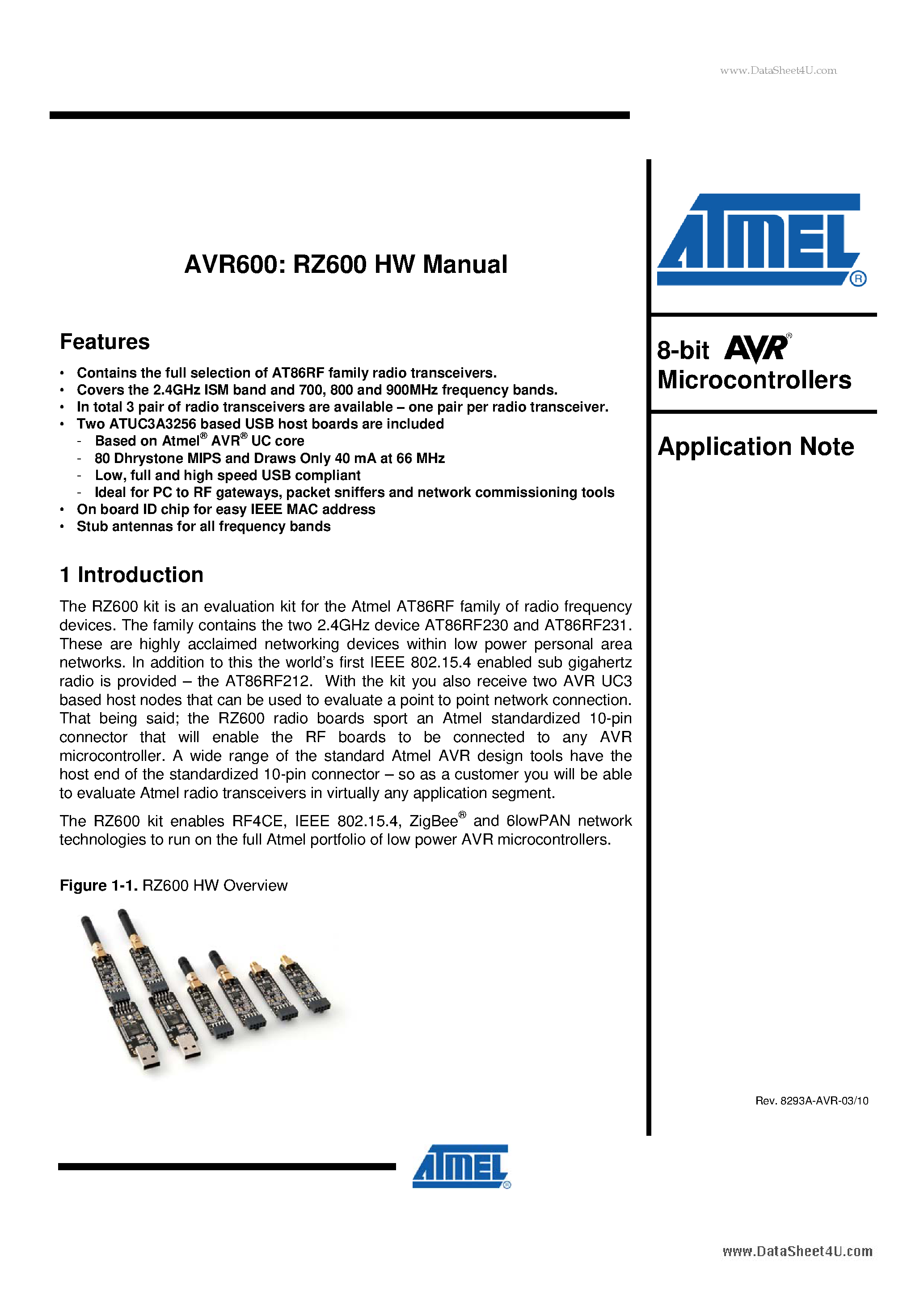 Даташит на микросхему RZ600 страница 1 Даташит RZ600 - 8-bit AVR Microcontrollers страница 1