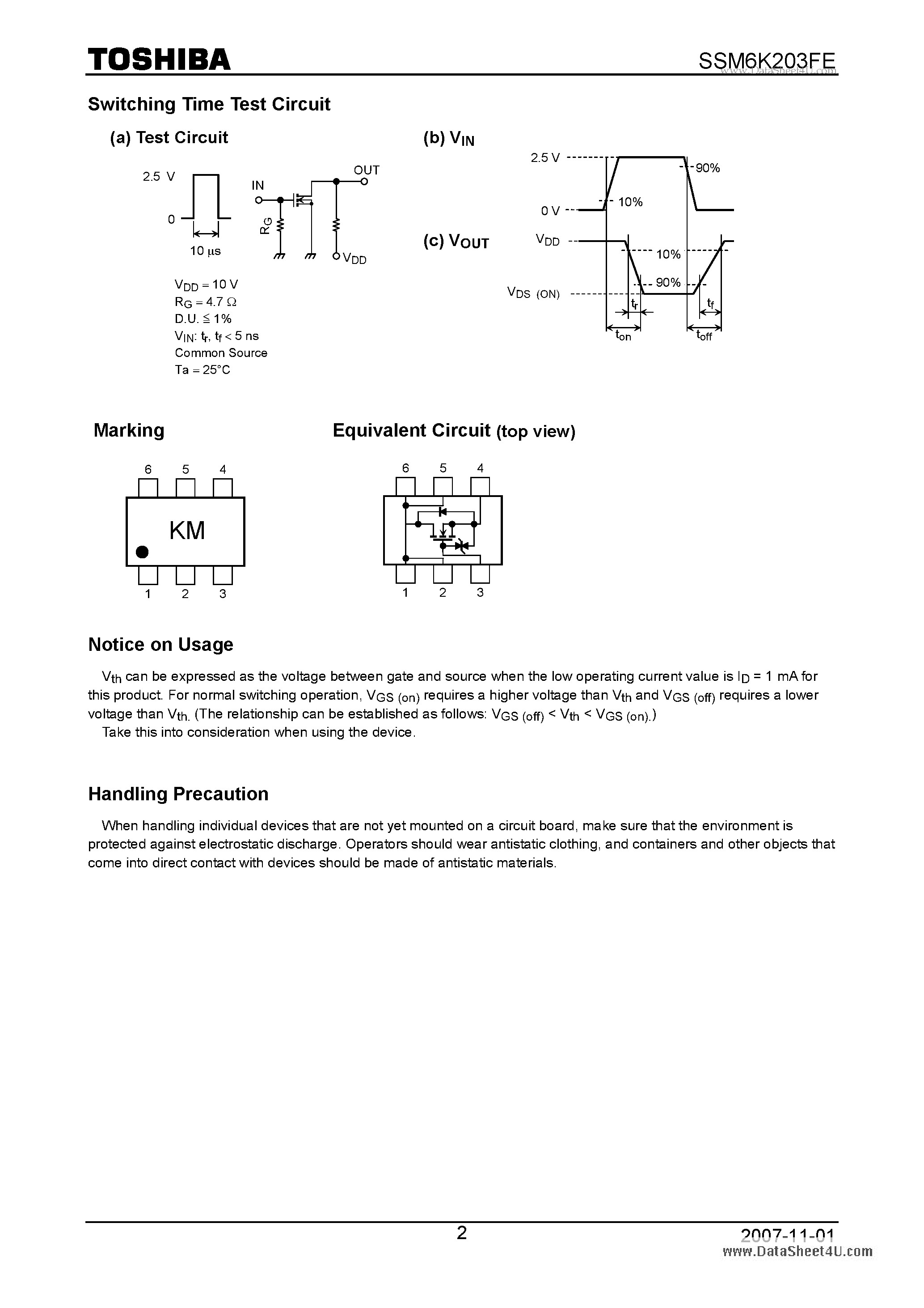 Datasheet SSM6K203FE page 2 Datasheet SSM6K203FE - High-Speed Switching Applications Power Management Switch Applications page 2