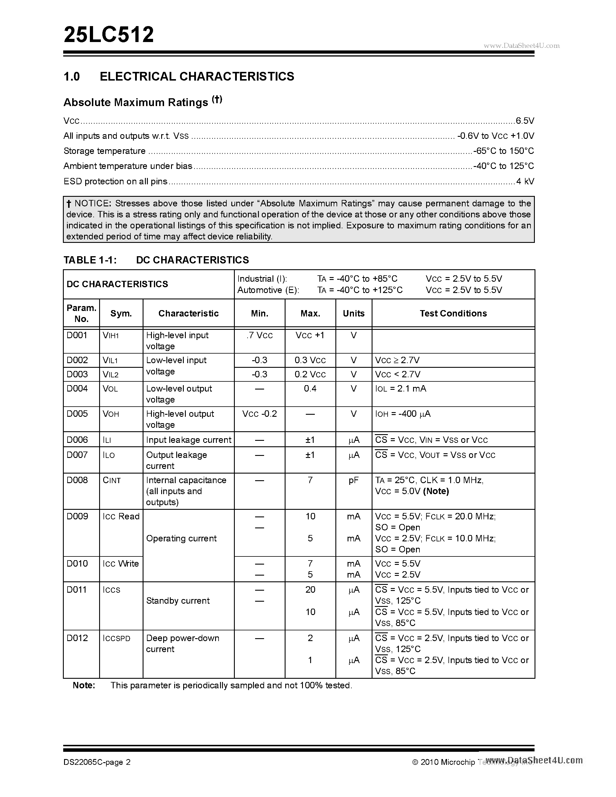 Datasheet 25LC512 - 512 Kbit SPI Bus Serial EEPROM page 2