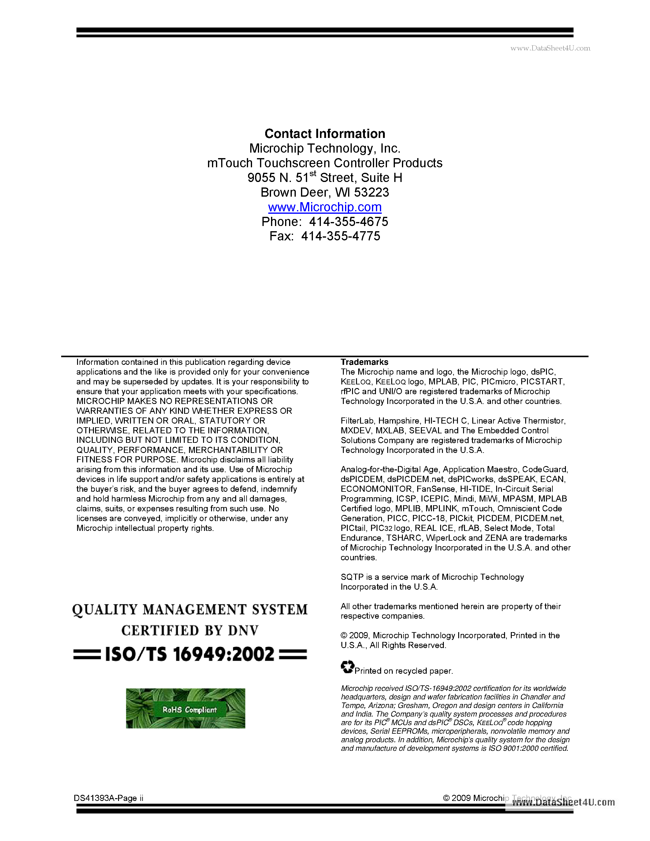 Datasheet AR1000 - Resistive Touch Screen Controller page 2