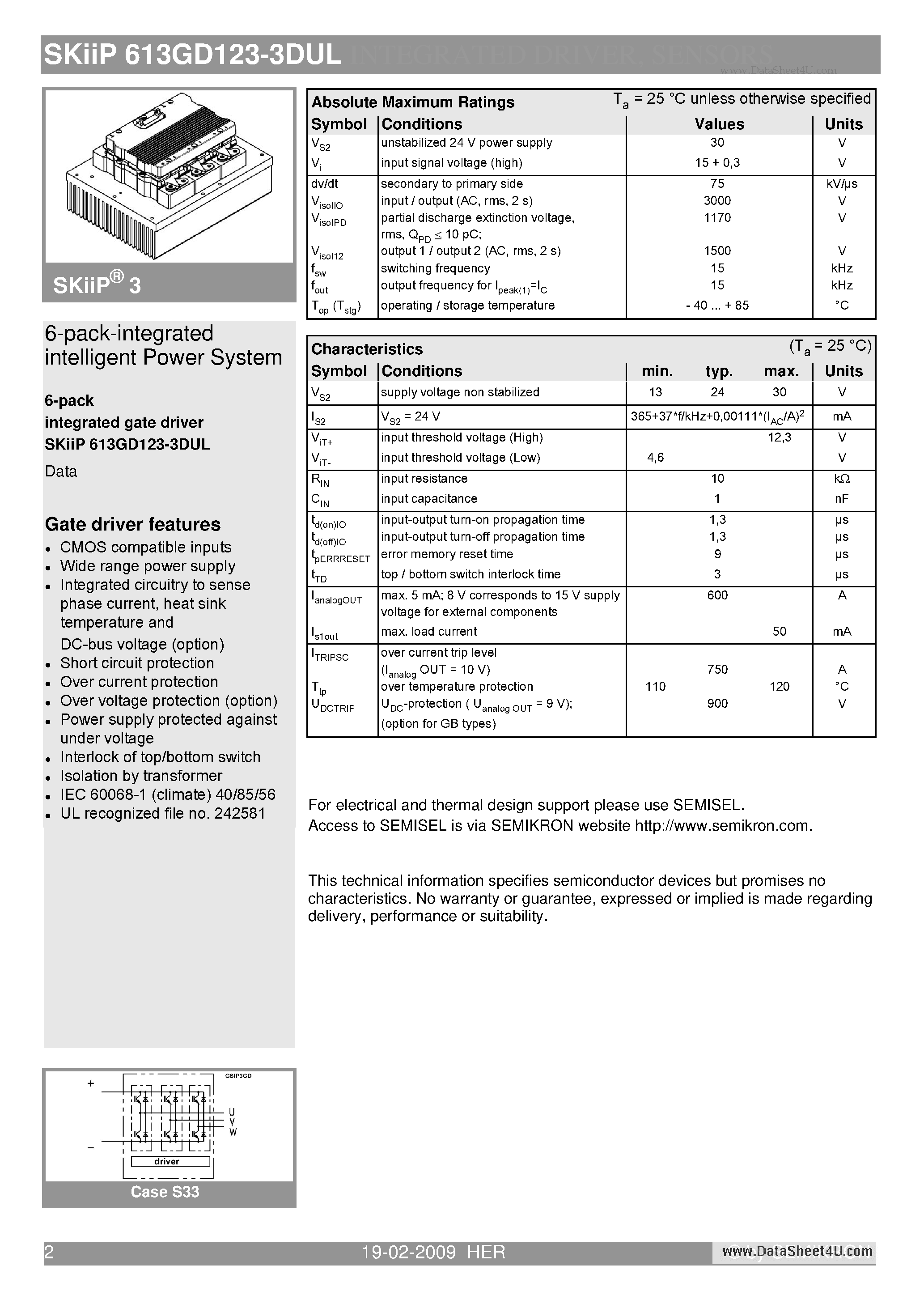 Datasheet SKIIP613GD123-3DUL - 6-pack-integrated intelligent Power System page 2