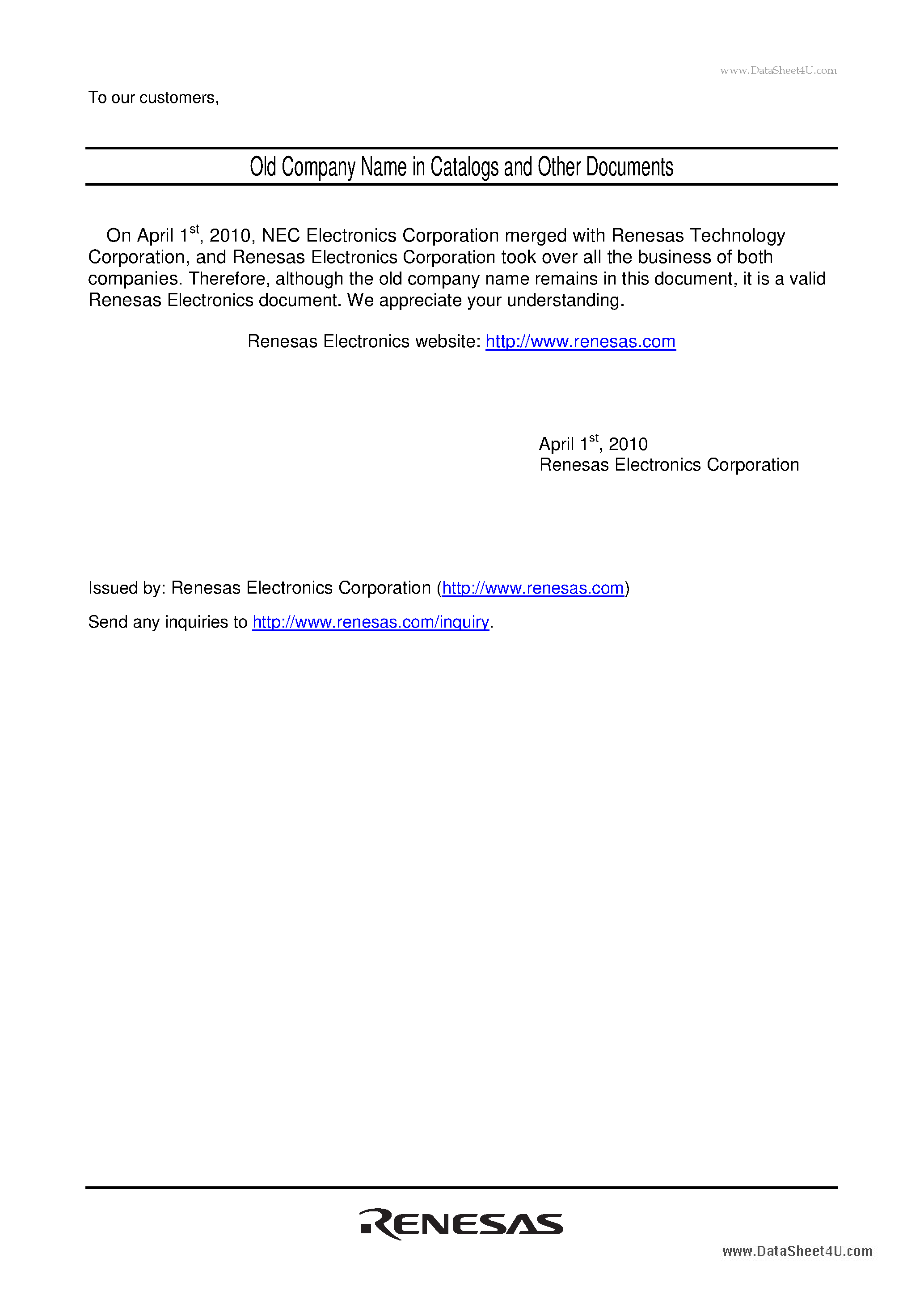 Datasheet RJK0456DPB page 1 Datasheet RJK0456DPB - Silicon N Channel Power MOS FET page 1