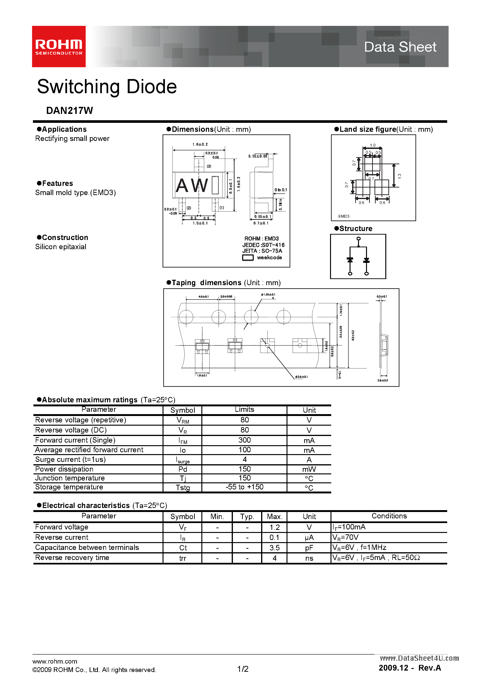 Даташит DAN217W - Switching Diode страница 1