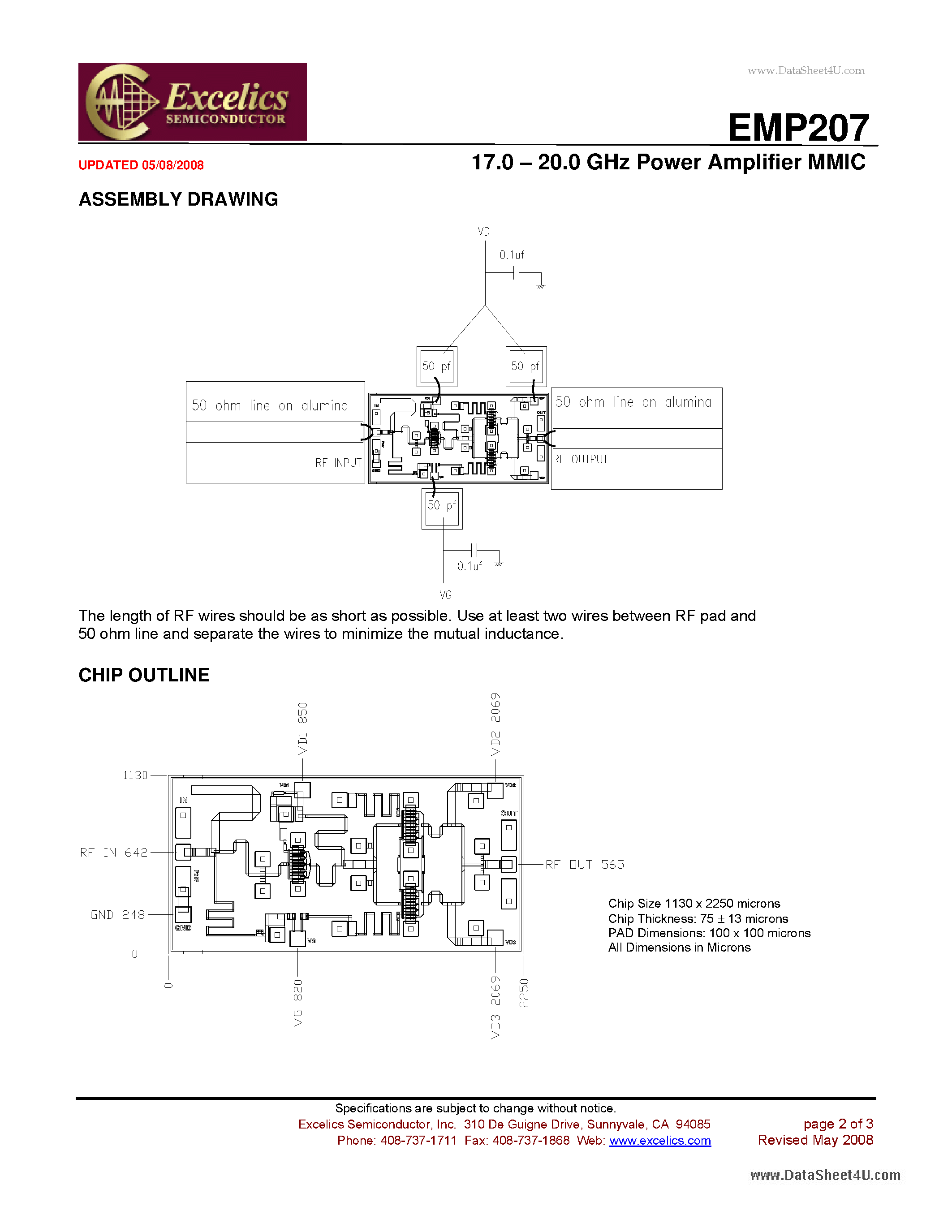Datasheet EMP207 - 17.0 - 20.0 GHz Power Amplifier MMIC page 2