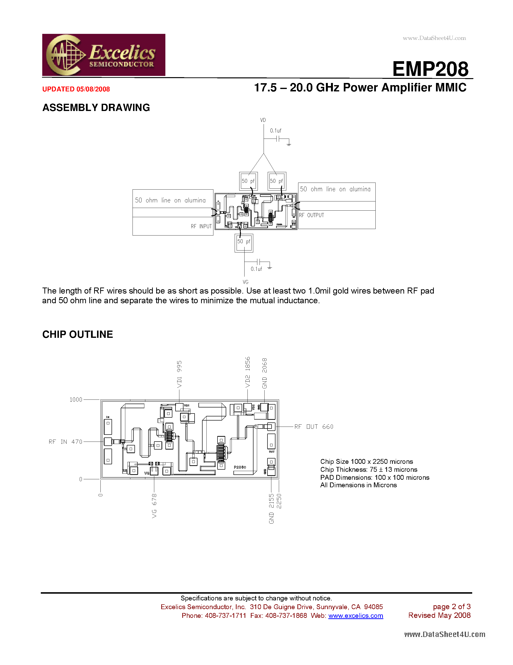 Datasheet EMP208 - 17.5 - 20.0 GHz Power Amplifier MMIC page 2