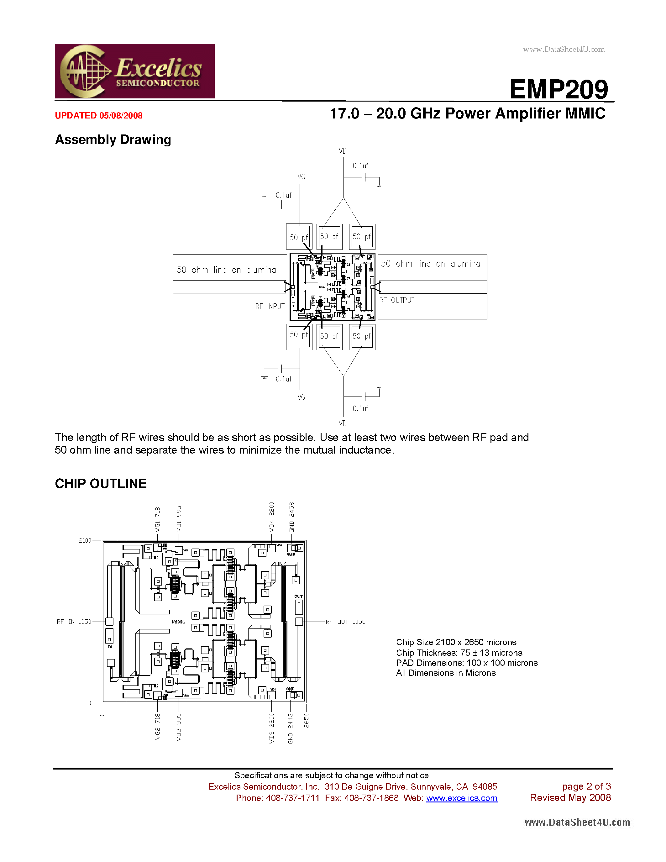 Datasheet EMP209 - 17.5 - 20.0 GHz Power Amplifier MMIC page 2