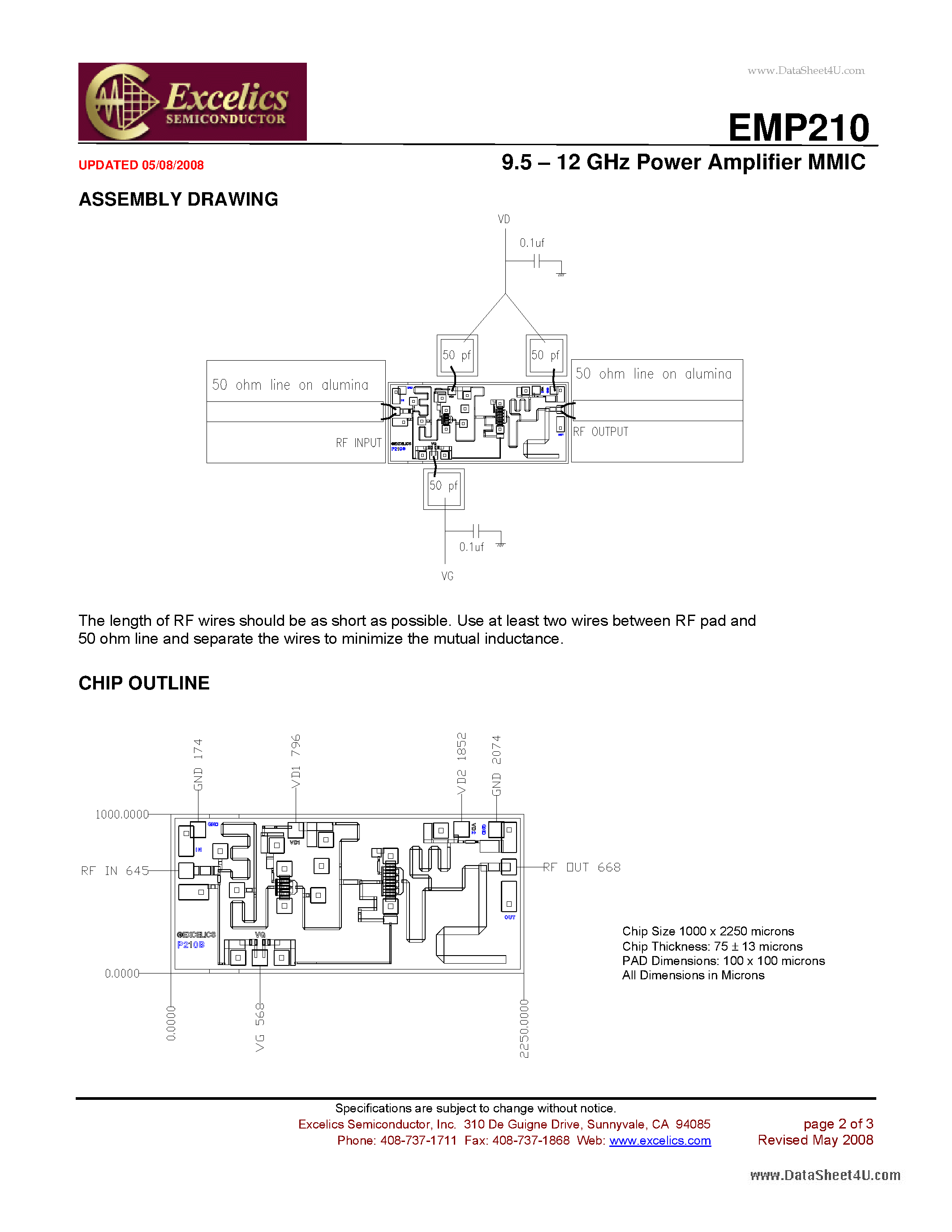 Даташит EMP210 - 9.5 - 12 GHz Power Amplifier MMIC страница 2