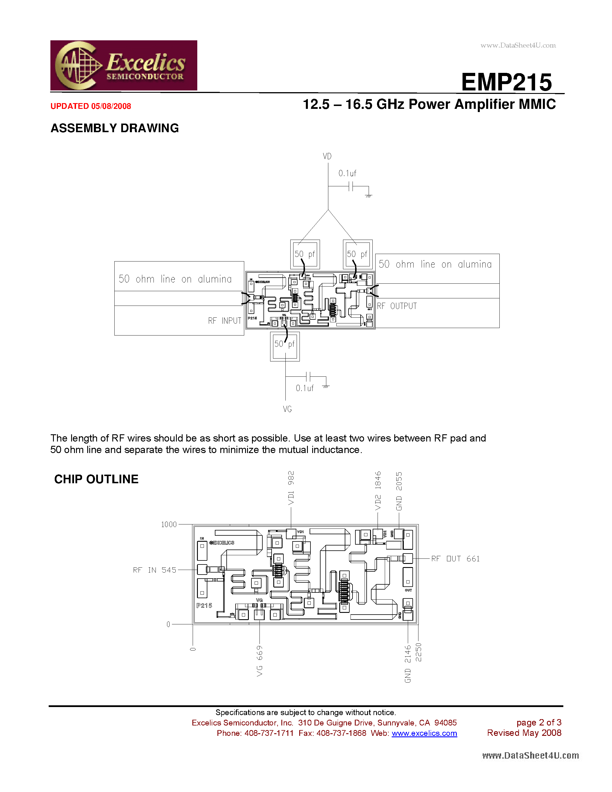 Datasheet EMP215 - 12.5 - 16.5 GHz Power Amplifier MMIC page 2