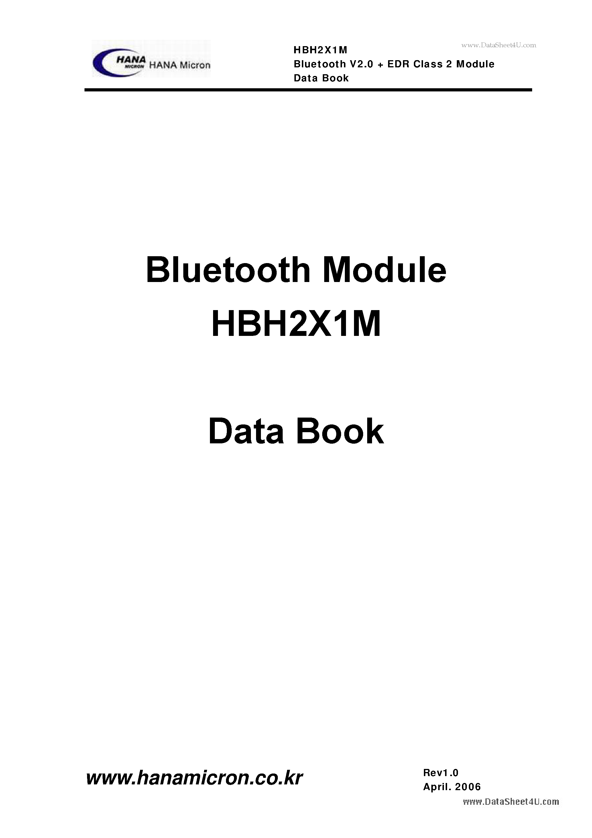 Datasheet HBH2X1M - Bluetooth V2.0 + EDR Class 2 Module page 1