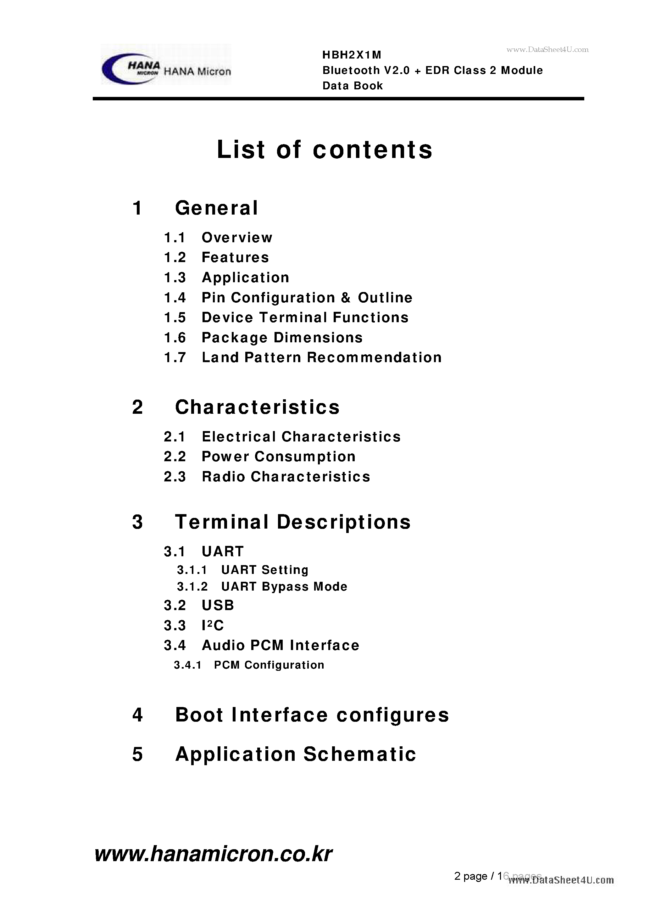 Datasheet HBH2X1M - Bluetooth V2.0 + EDR Class 2 Module page 2