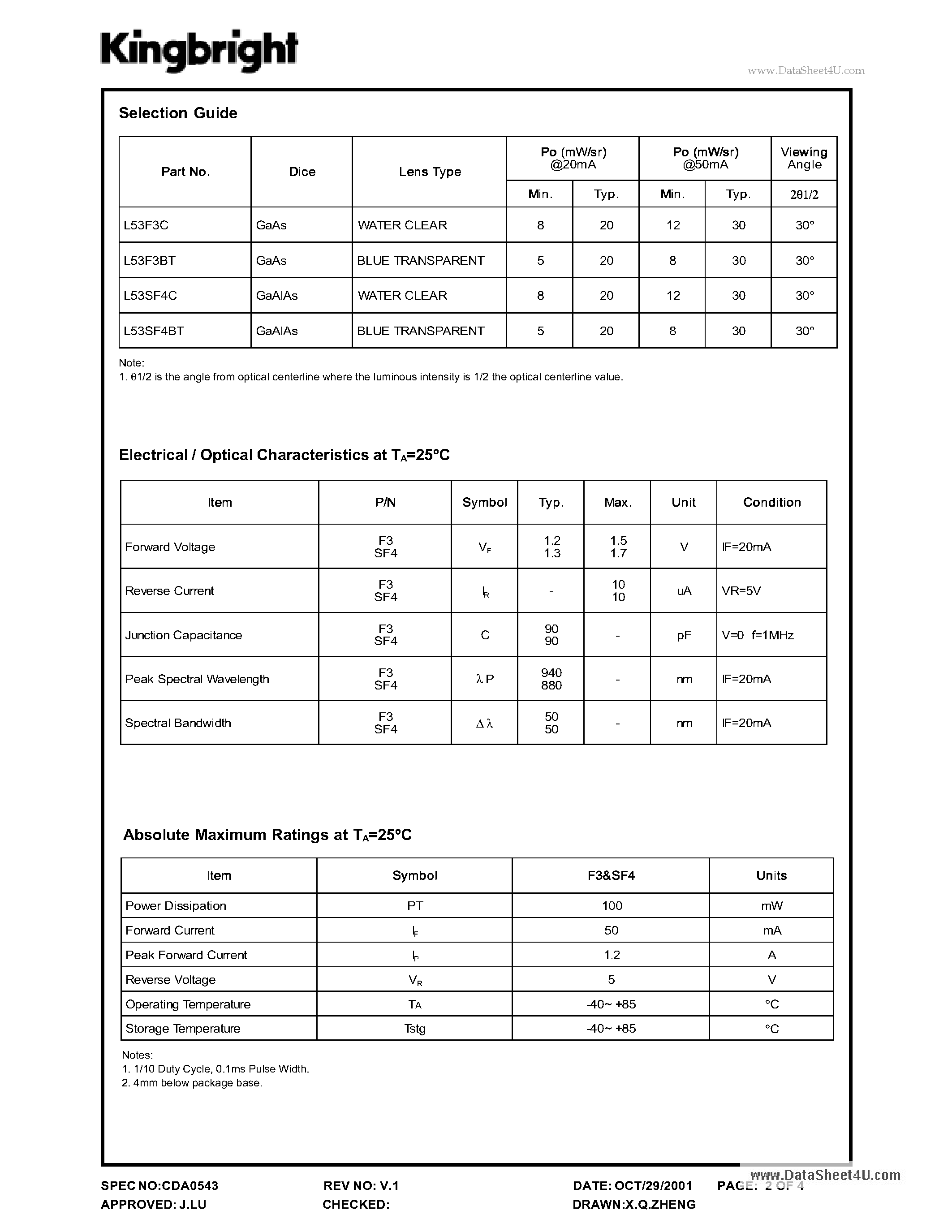 Datasheet L53F3BT - T-1 3/4(5mm) in ra-red emitting diode page 2