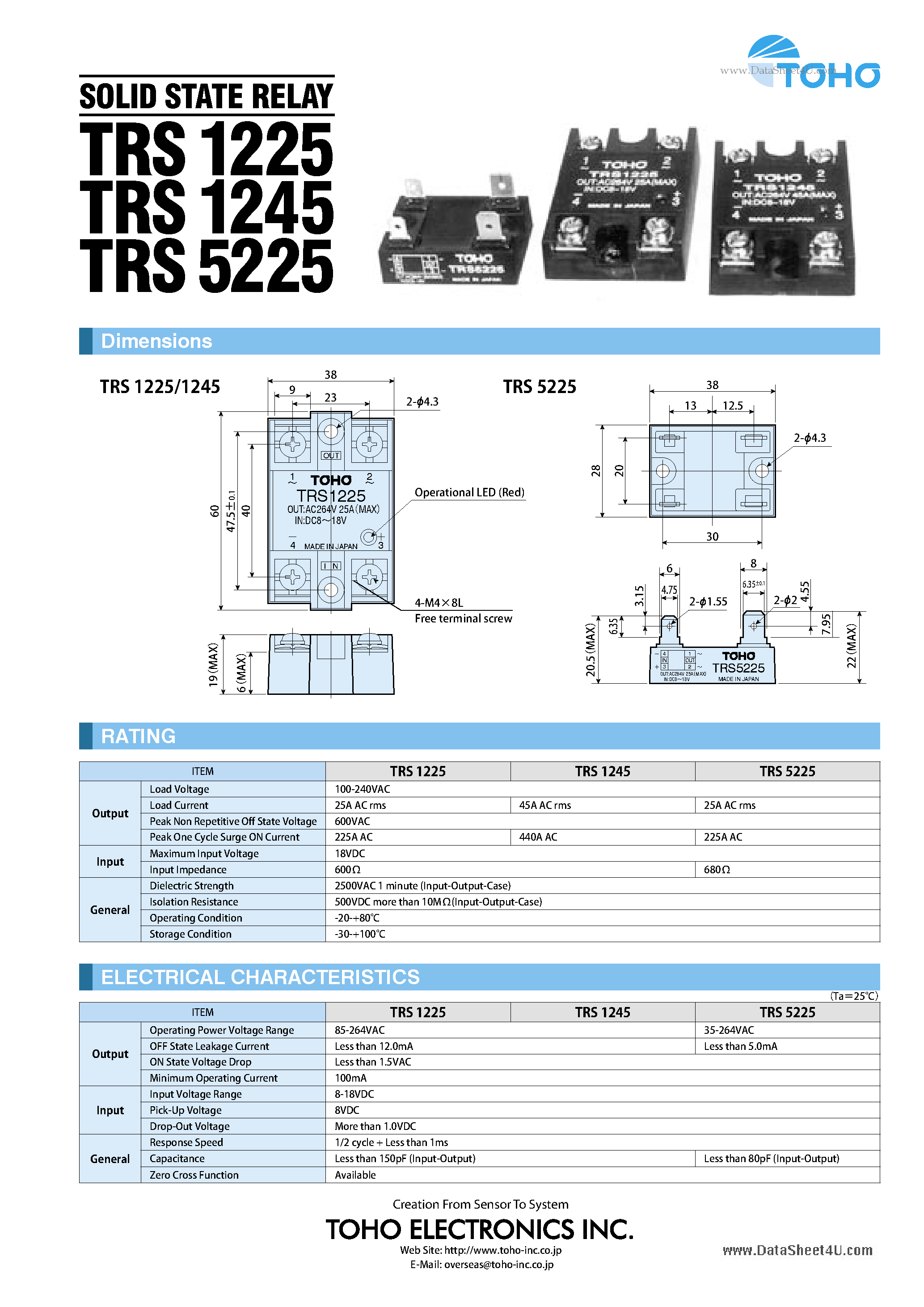 Datasheet TRS1225 page 1 Datasheet TRS1225 - (TRS1225 - TRS5225) SOLID STATE RELAY page 1
