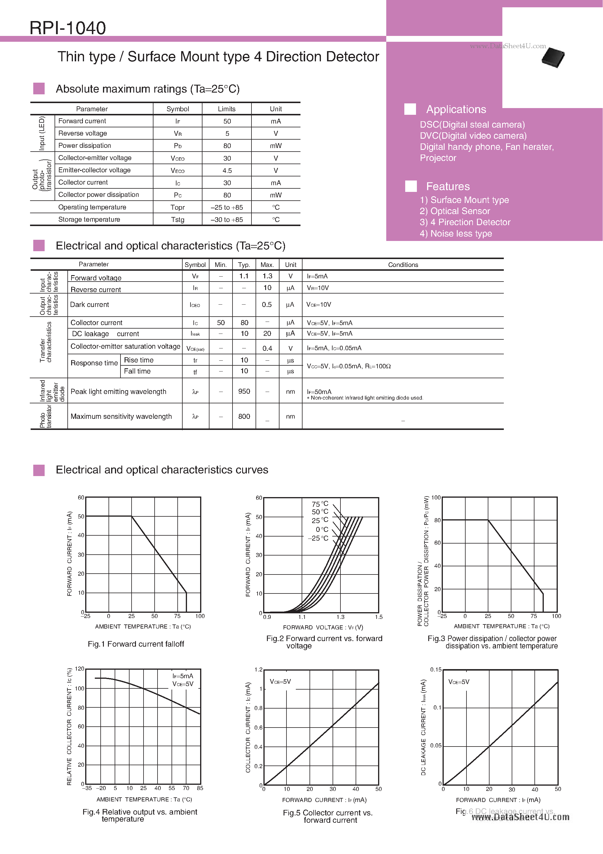 Datasheet RPI-1040 - Surface Mount type 4 Direction Detector page 1