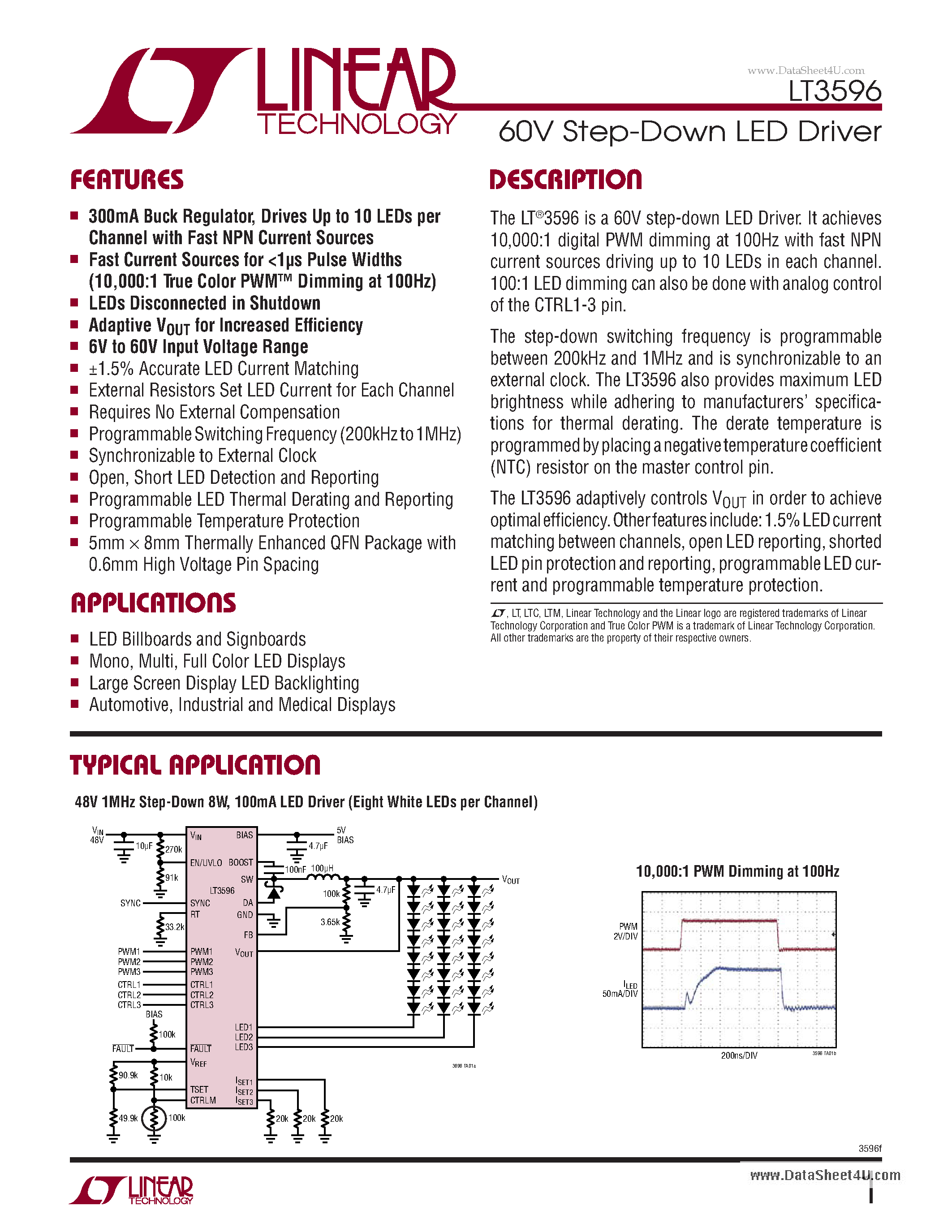 Datasheet LT3596 page 1 Datasheet LT3596 - 60V Step-Down LED Driver page 1