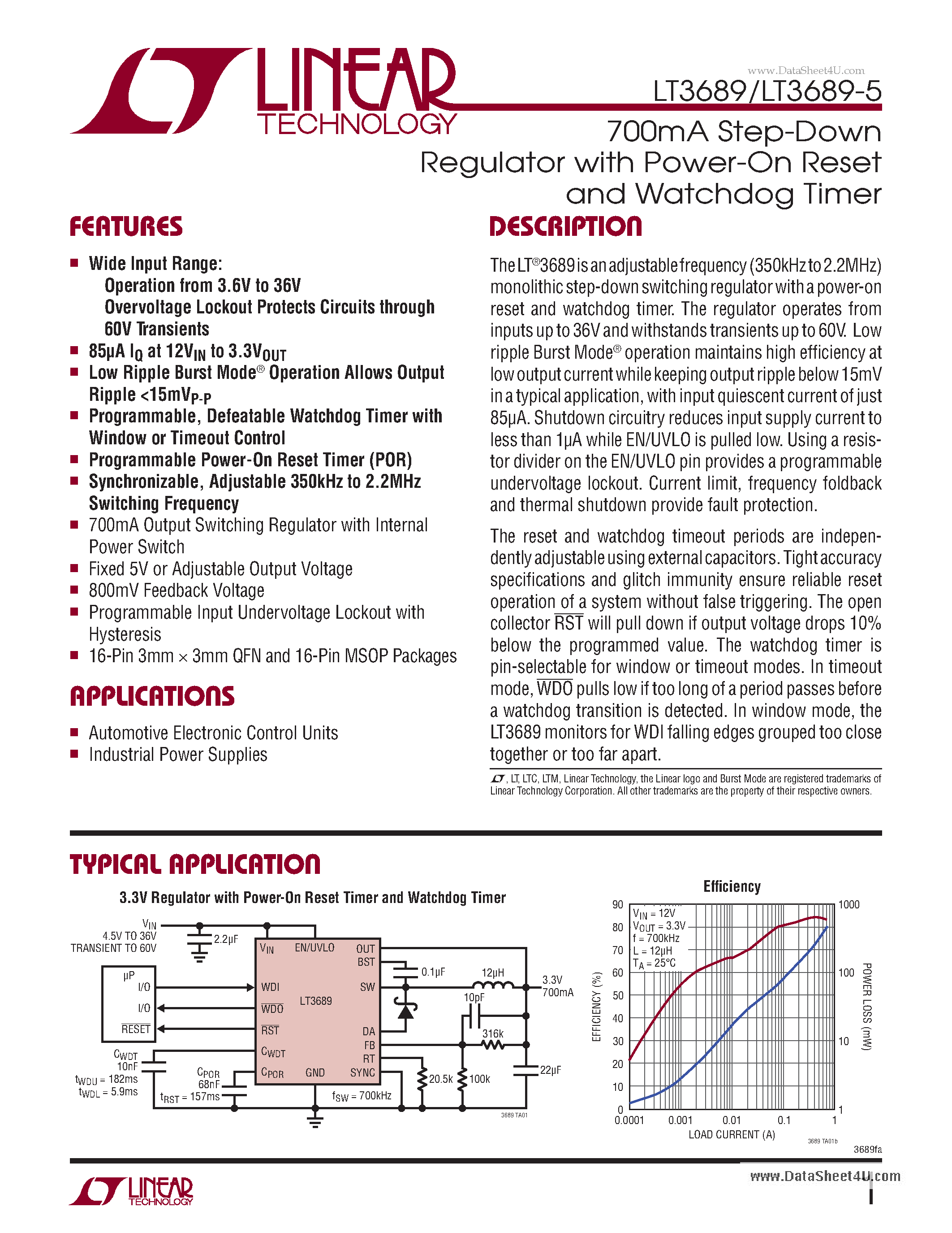 Datasheet LT3689 - 700mA Step-Down Regulator page 1