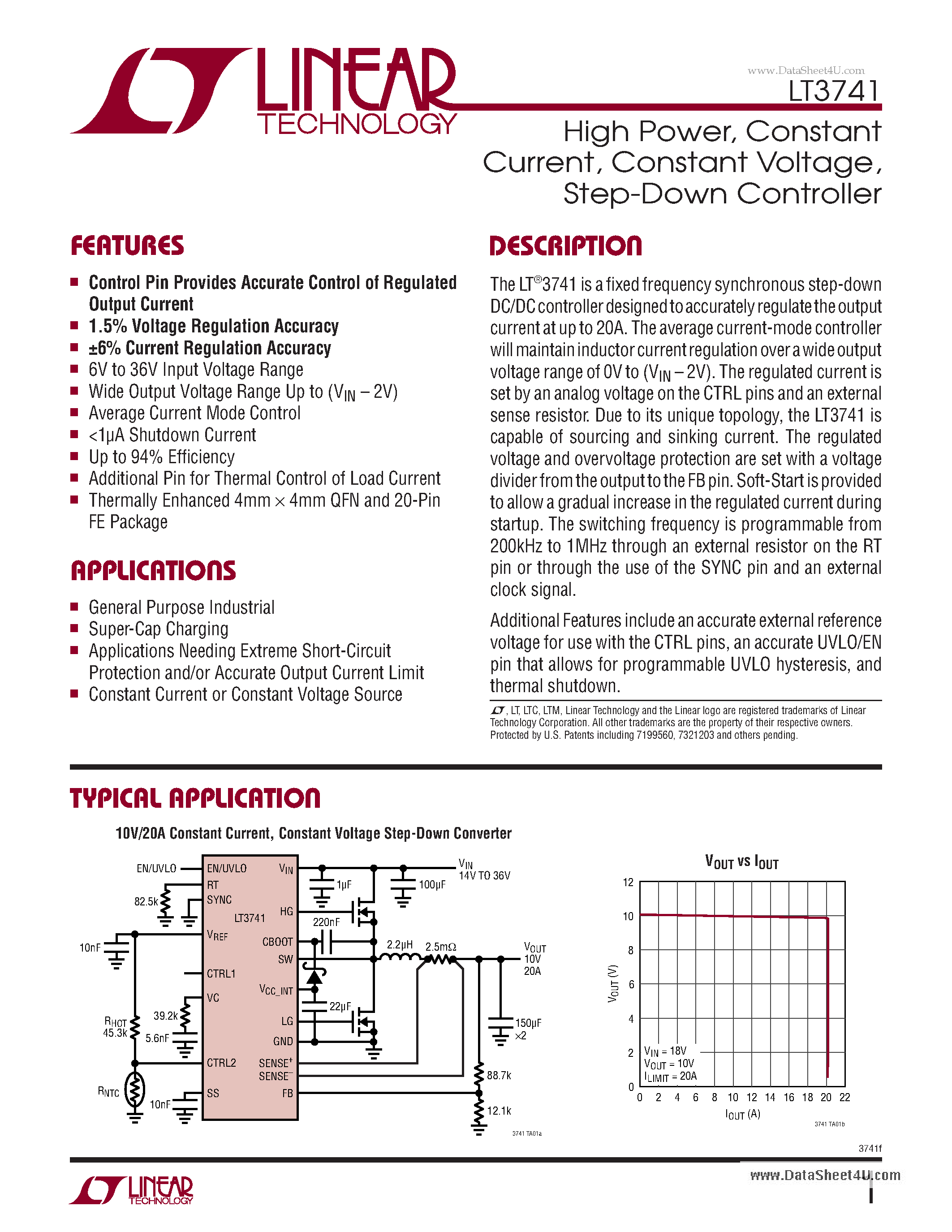 Datasheet LT3741 page 1 Datasheet LT3741 - Step-Down Controller page 1