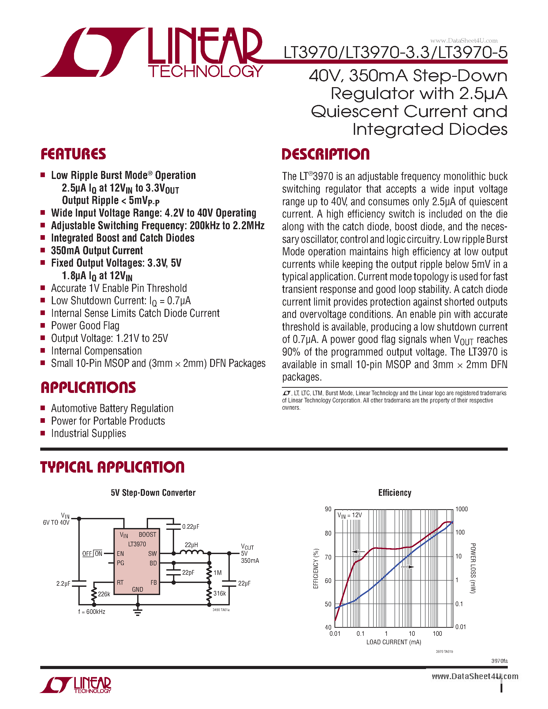 Datasheet LT3970 page 1 Datasheet LT3970 - 350mA Step-Down Regulator page 1