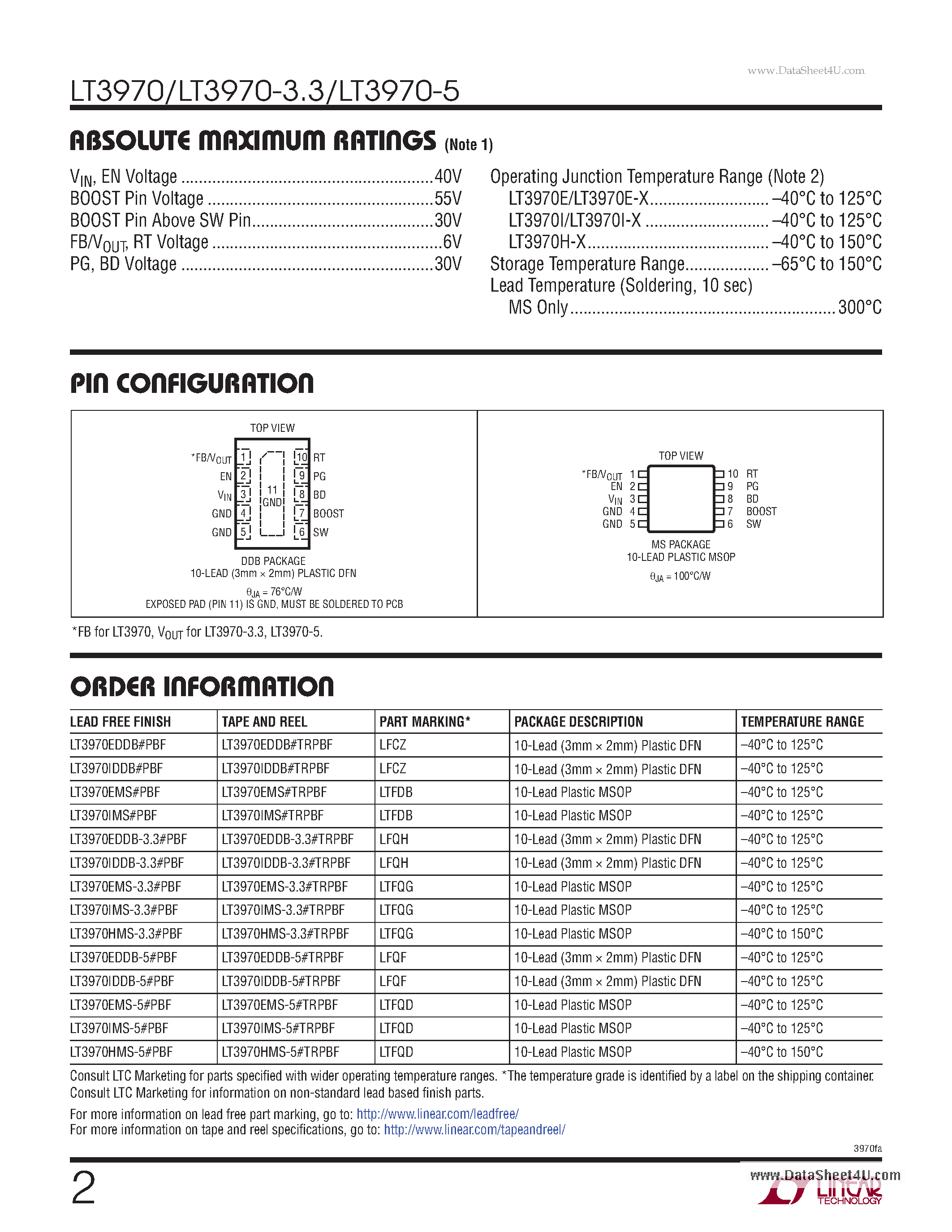 Datasheet LT3970 page 2 Datasheet LT3970 - 350mA Step-Down Regulator page 2