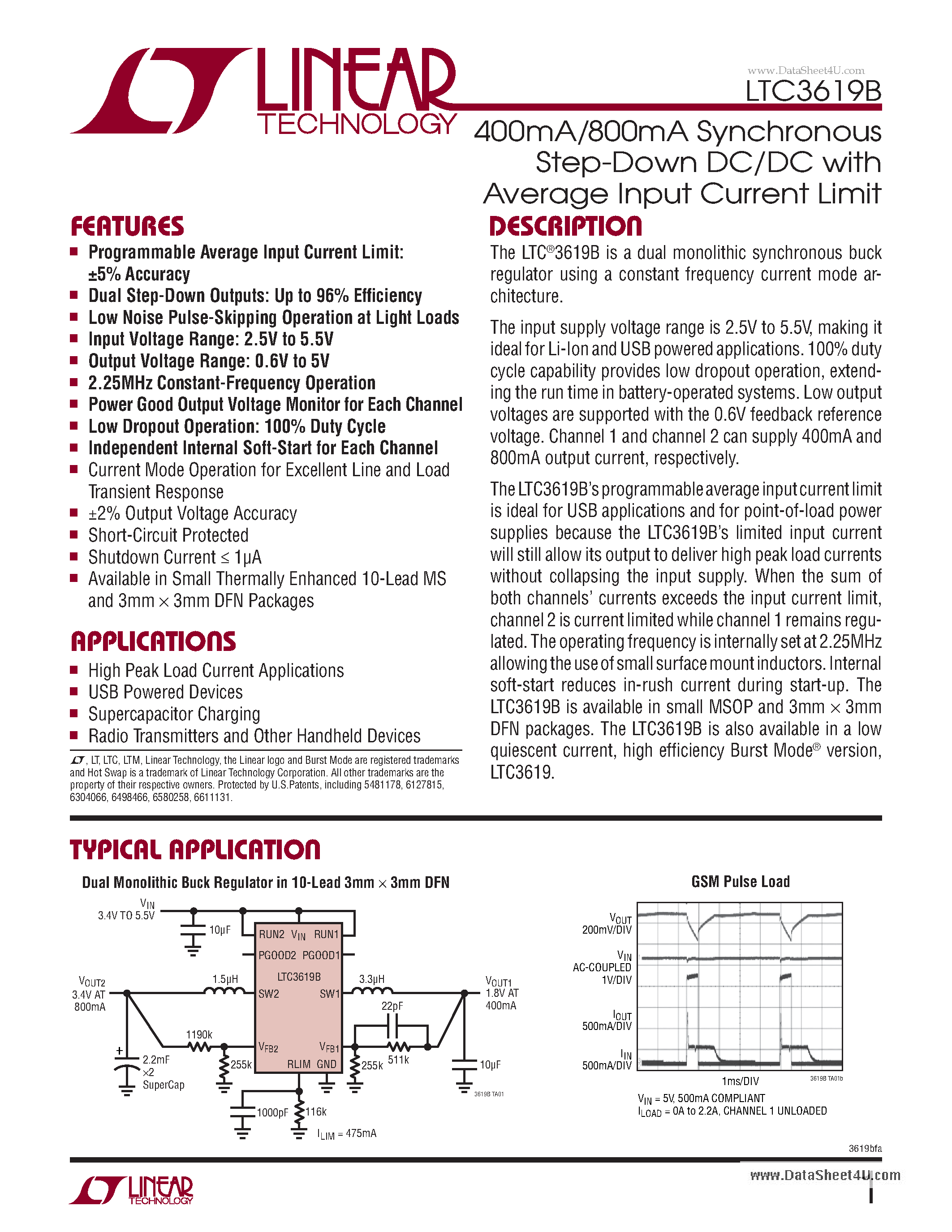 Datasheet LTC3619B - 400mA/800mA Synchronous Step-Down DC/DC page 1