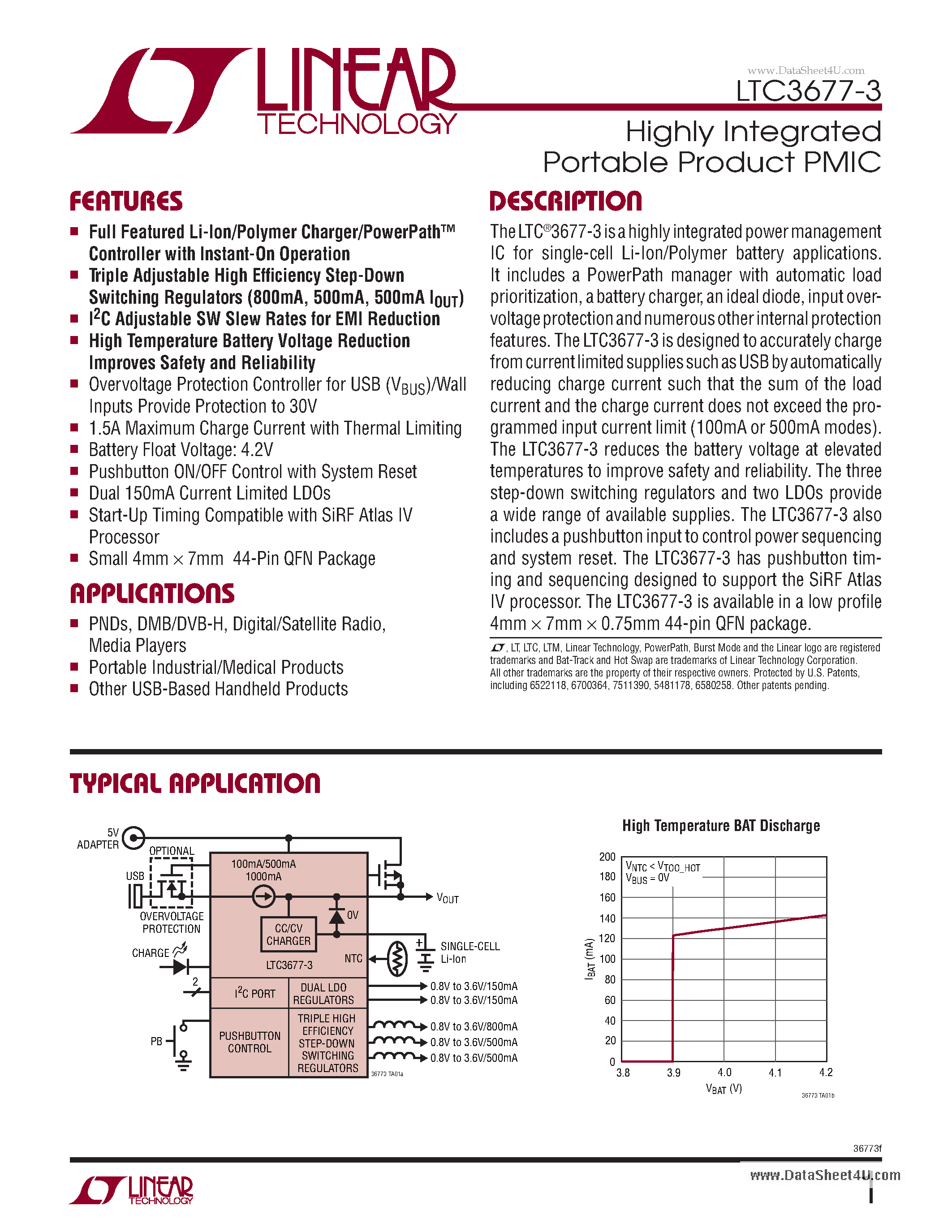 Datasheet LTC3677-3 - Highly Integrated Portable Product PMIC page 1