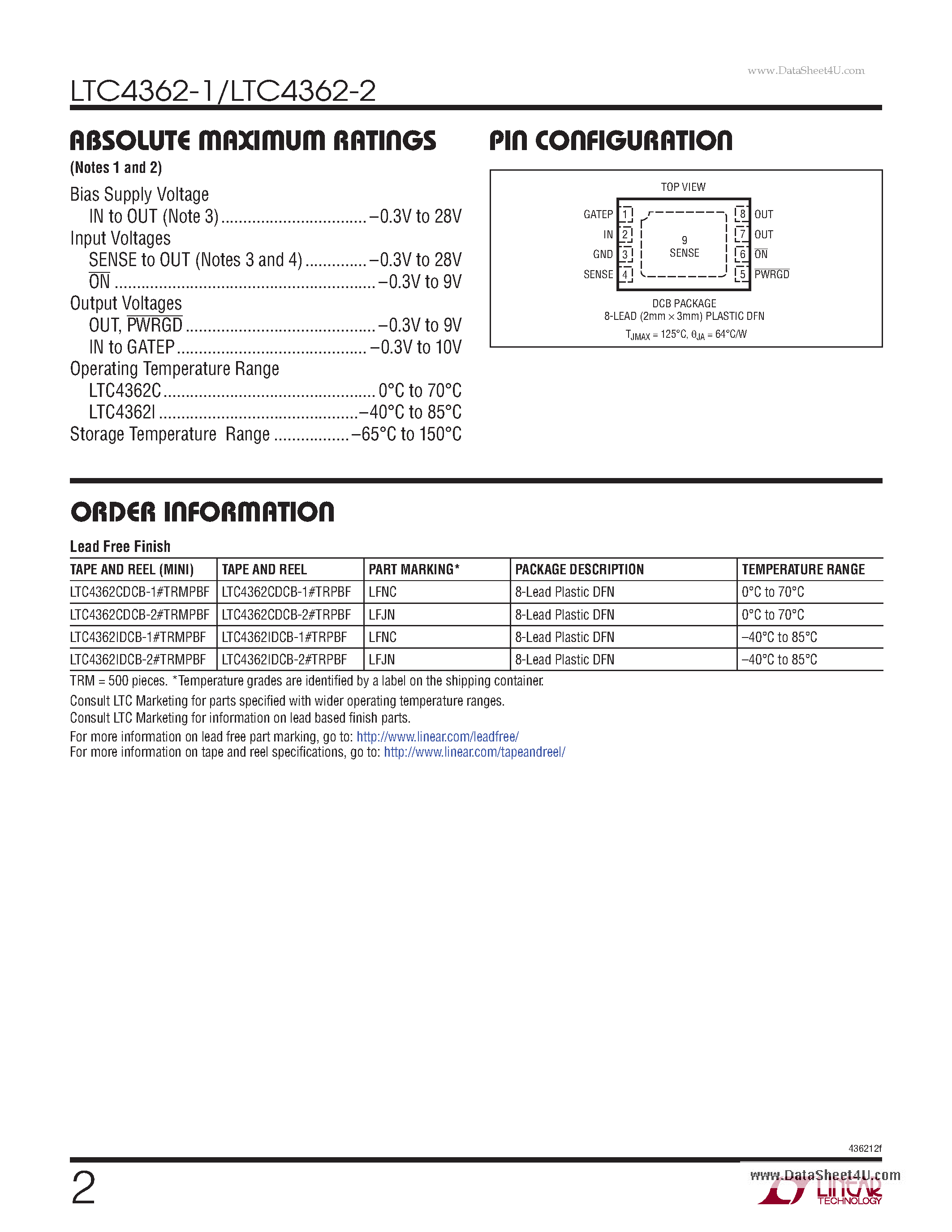 Datasheet LTC4362-1 - 1.2A Overvoltage/ Overcurrent Protector page 2
