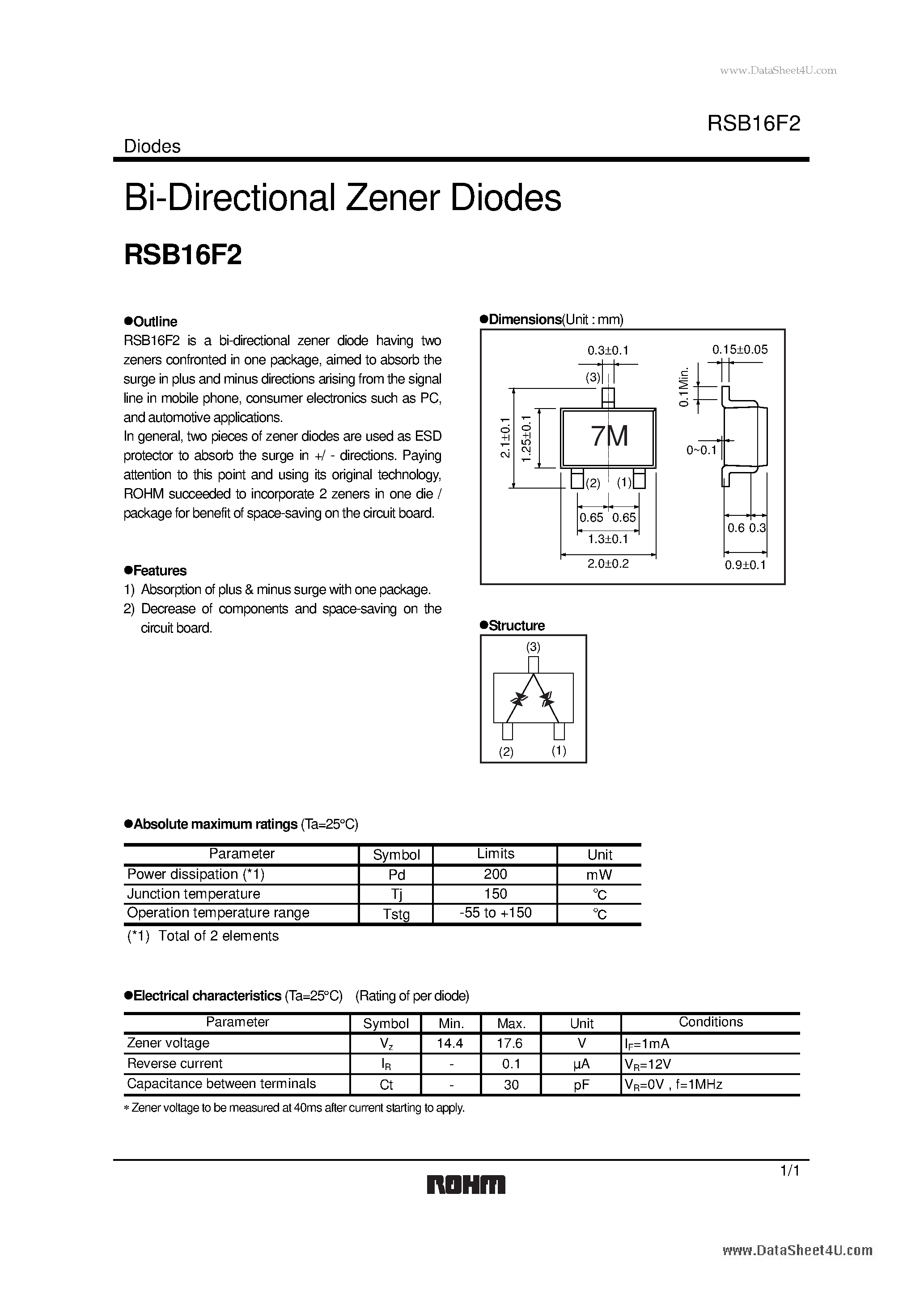 Даташит на микросхему RSB16F2 страница 1 Даташит RSB16F2 - Bi-Directional Zener Diodes страница 1
