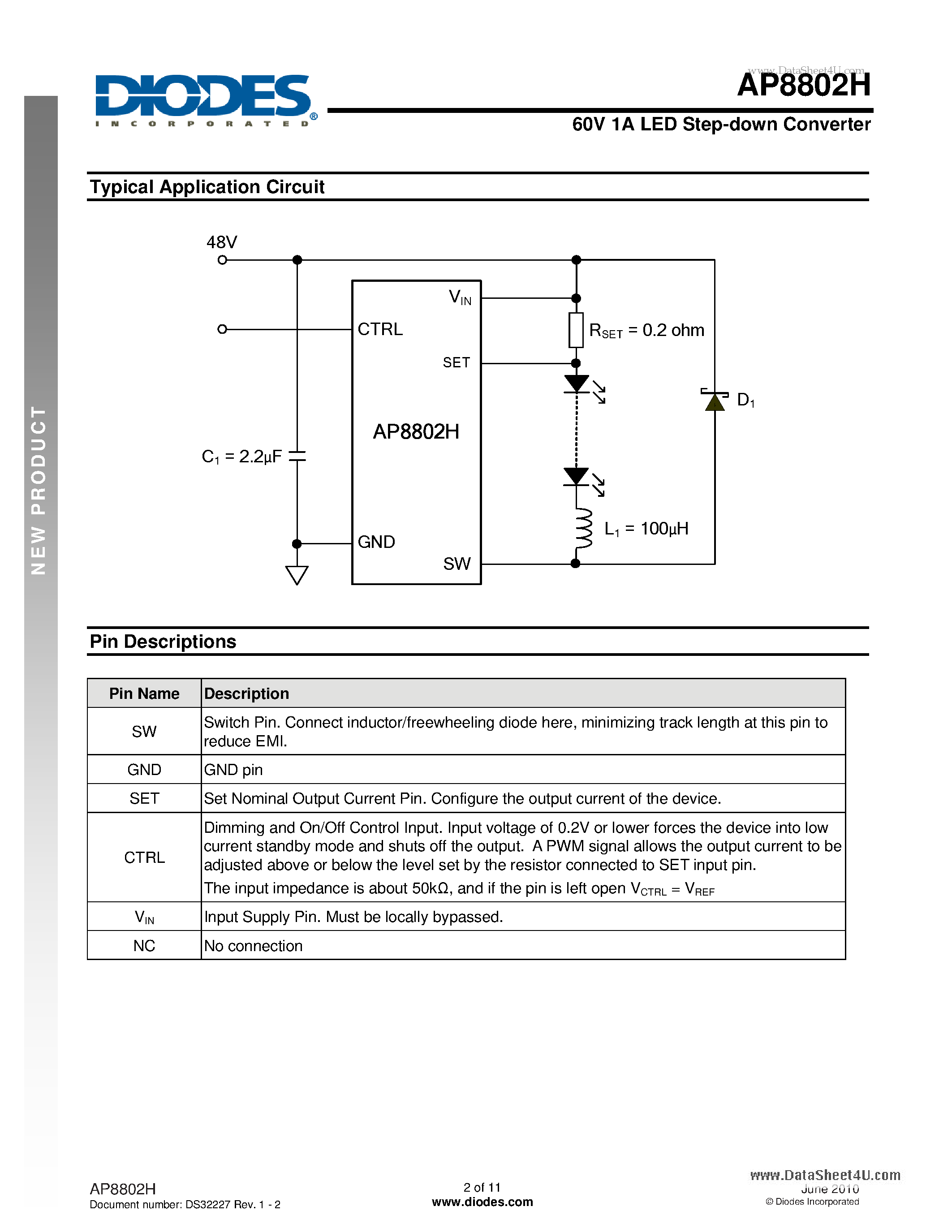 Даташит на микросхему AP8802H страница 2 Даташит AP8802H - 60V 1A LED Step-down Converter страница 2