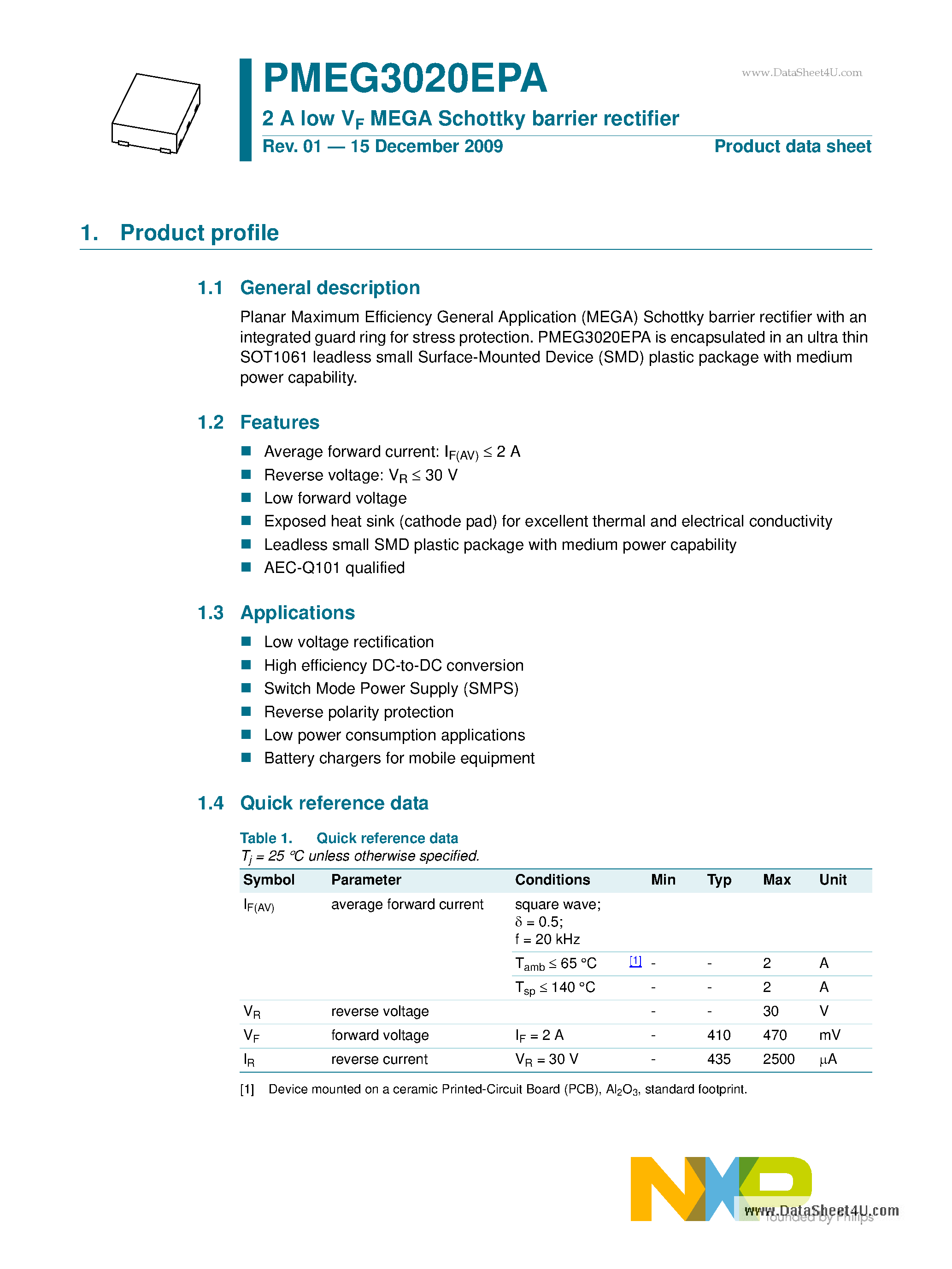 Datasheet PMEG3020EPA - 2 A low VF MEGA Schottky barrier rectifier page 1