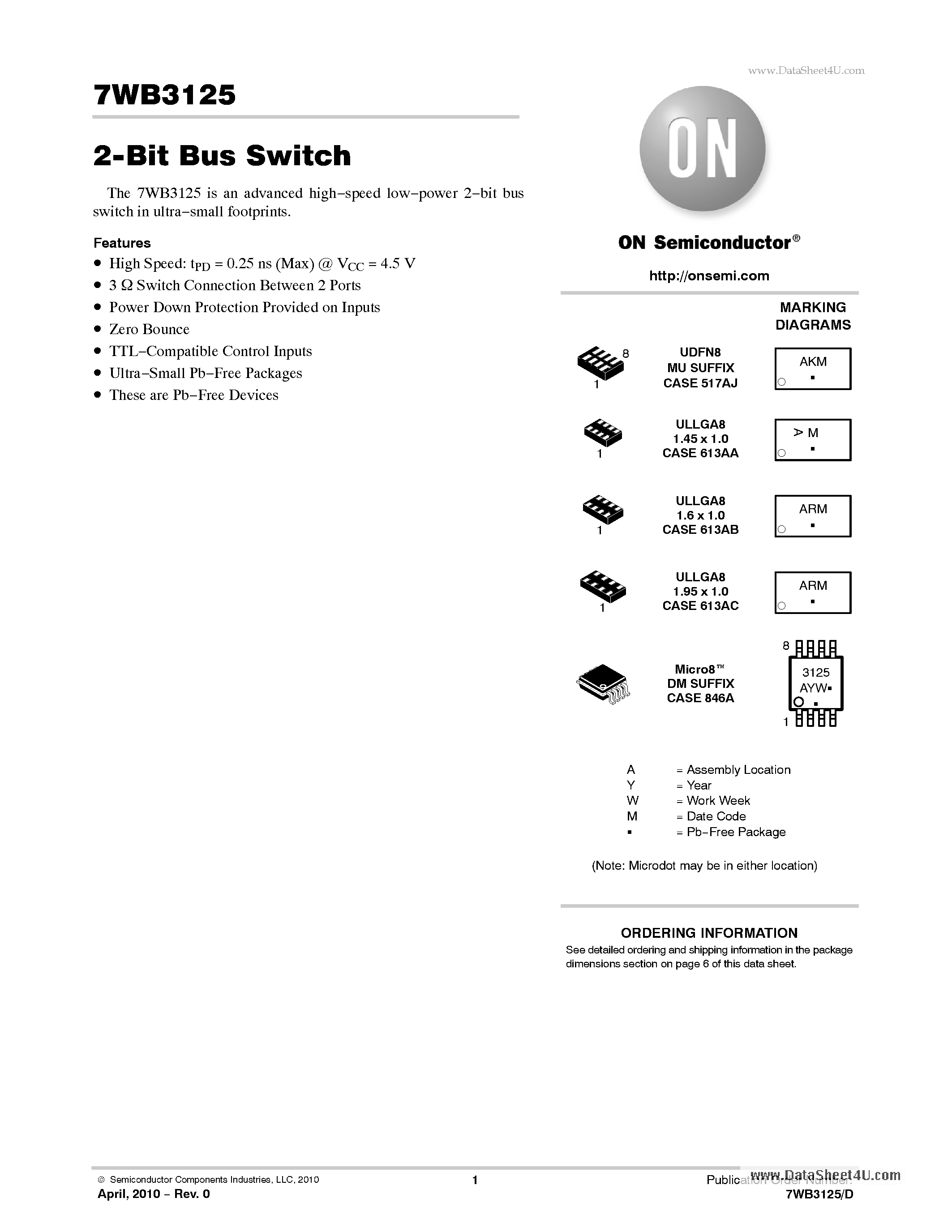 Datasheet 7WB3125 page 1 Datasheet 7WB3125 - 2-Bit Bus Switch page 1