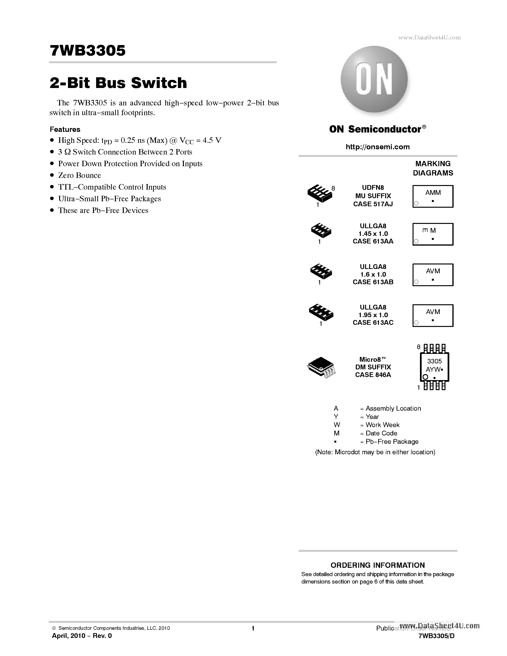 Datasheet 7WB3305 - 2-Bit Bus Switch page 1