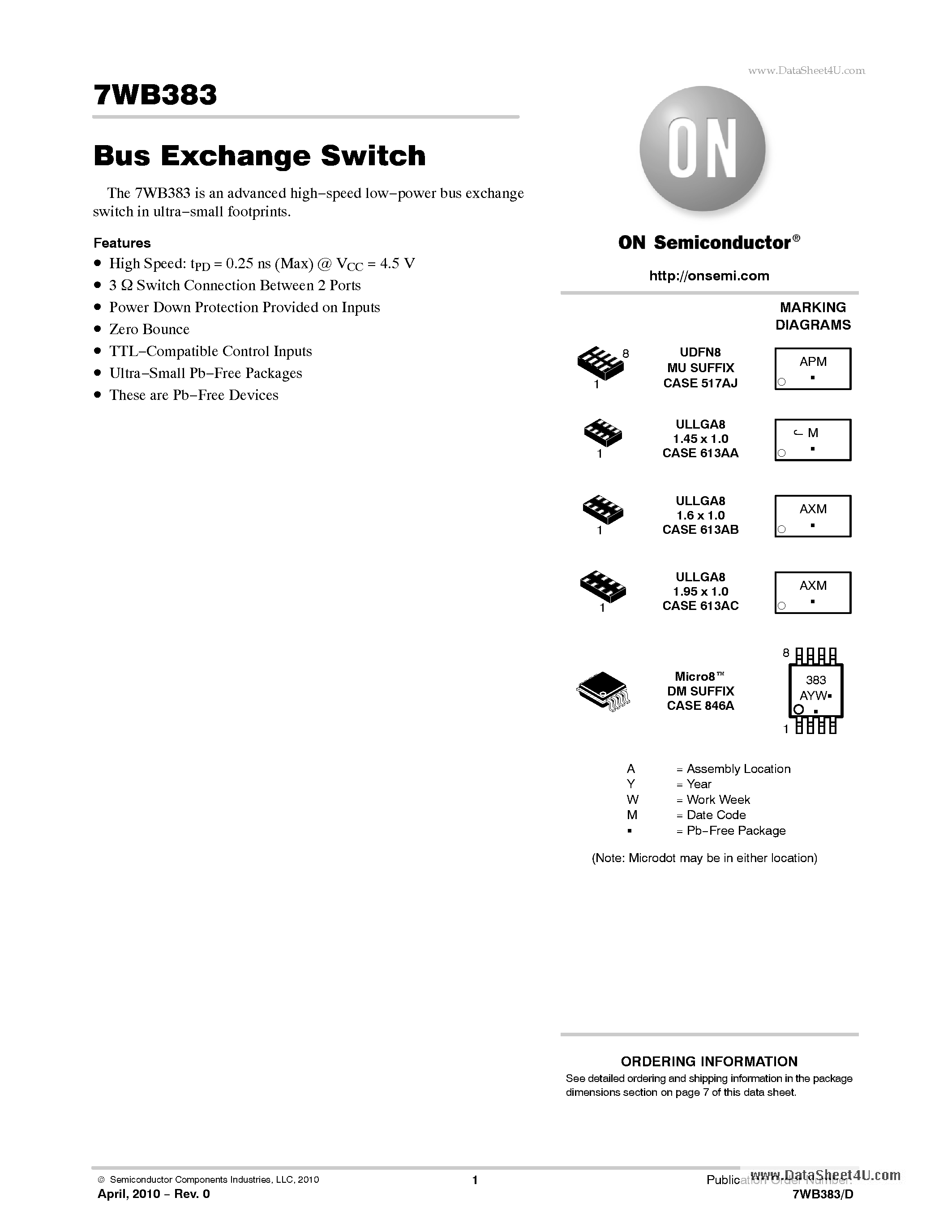 Даташит на микросхему 7WB383 страница 1 Даташит 7WB383 - Bus Exchange Switch страница 1