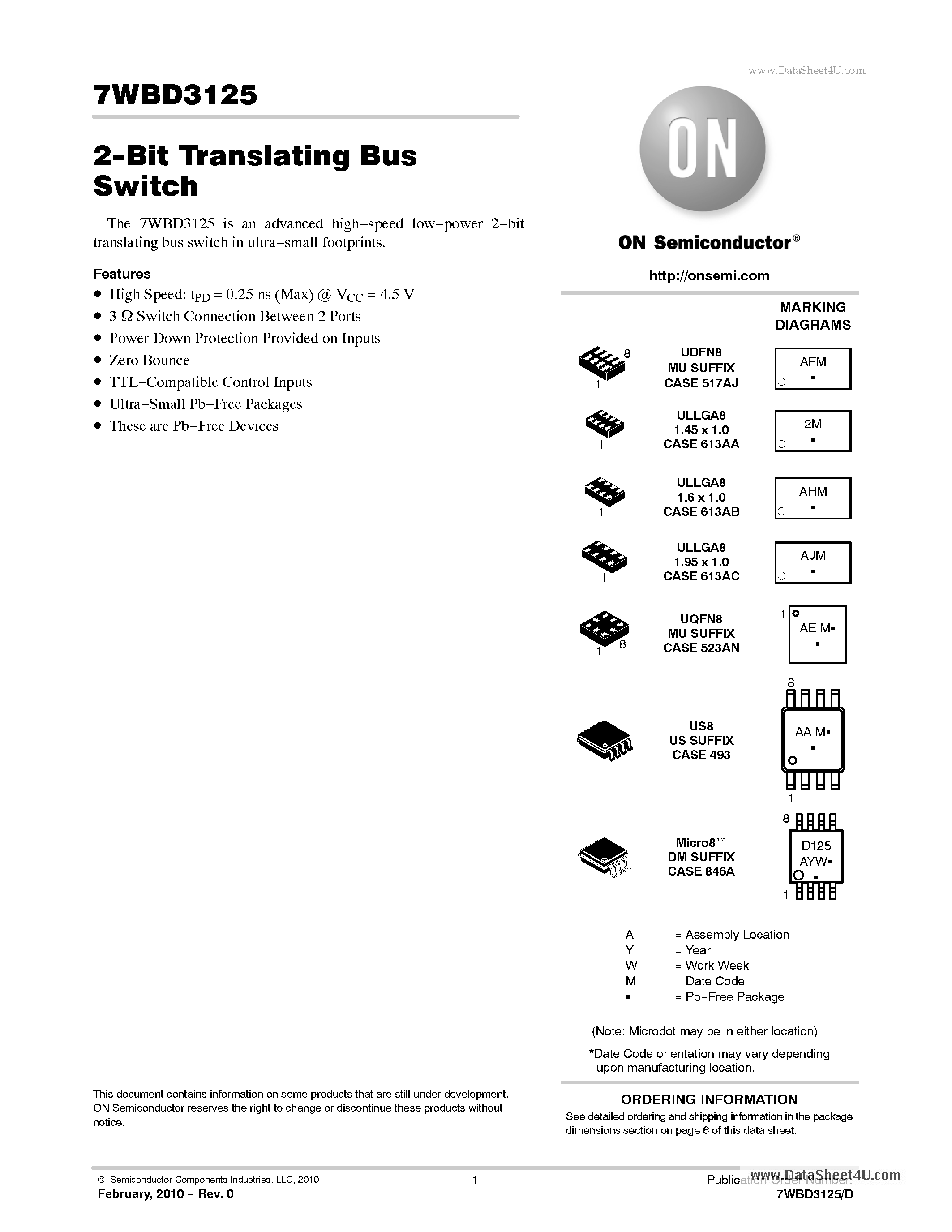 Datasheet 7WBD3125 - 2-Bit Translating Bus Switch page 1