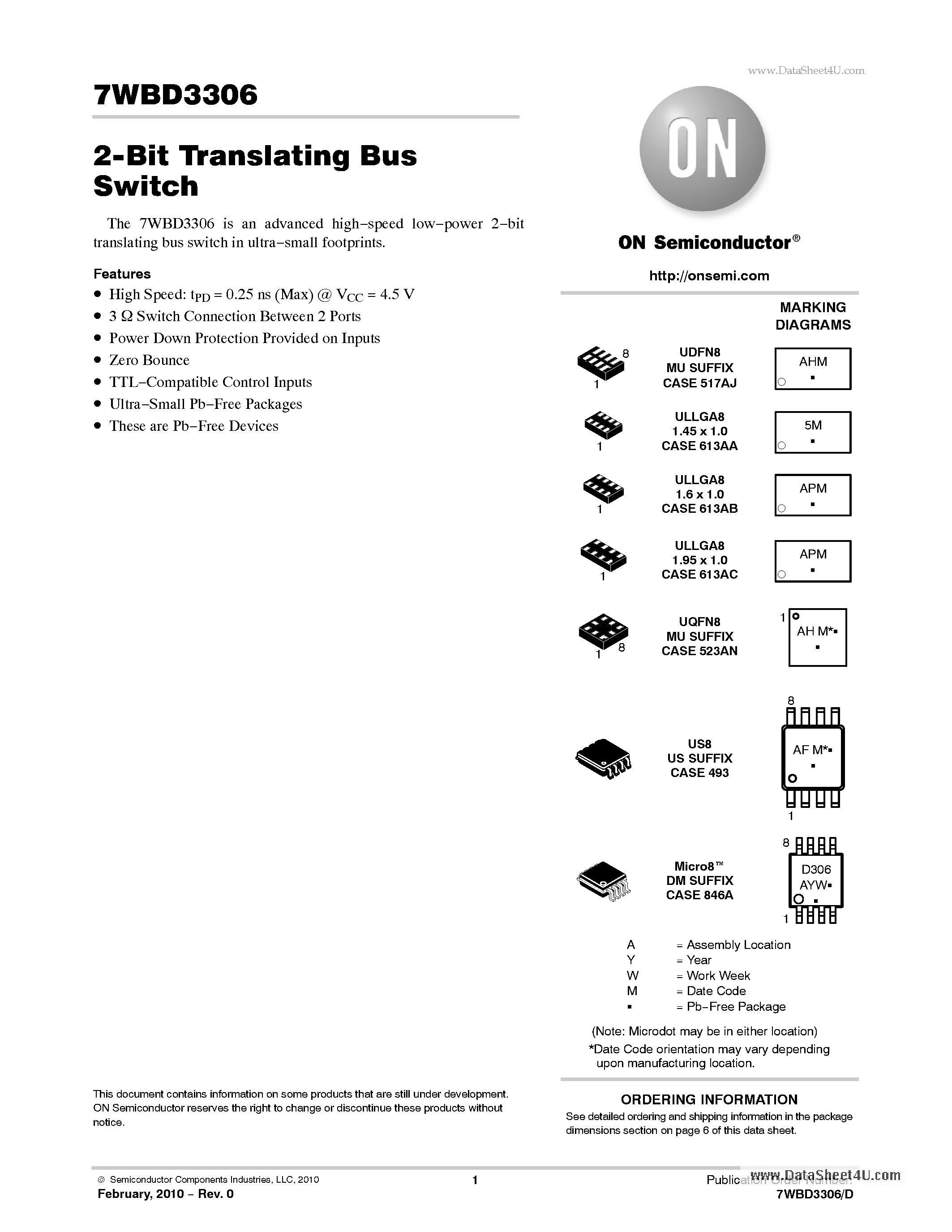 Datasheet 7WBD3306 - 2-Bit Translating Bus Switch page 1