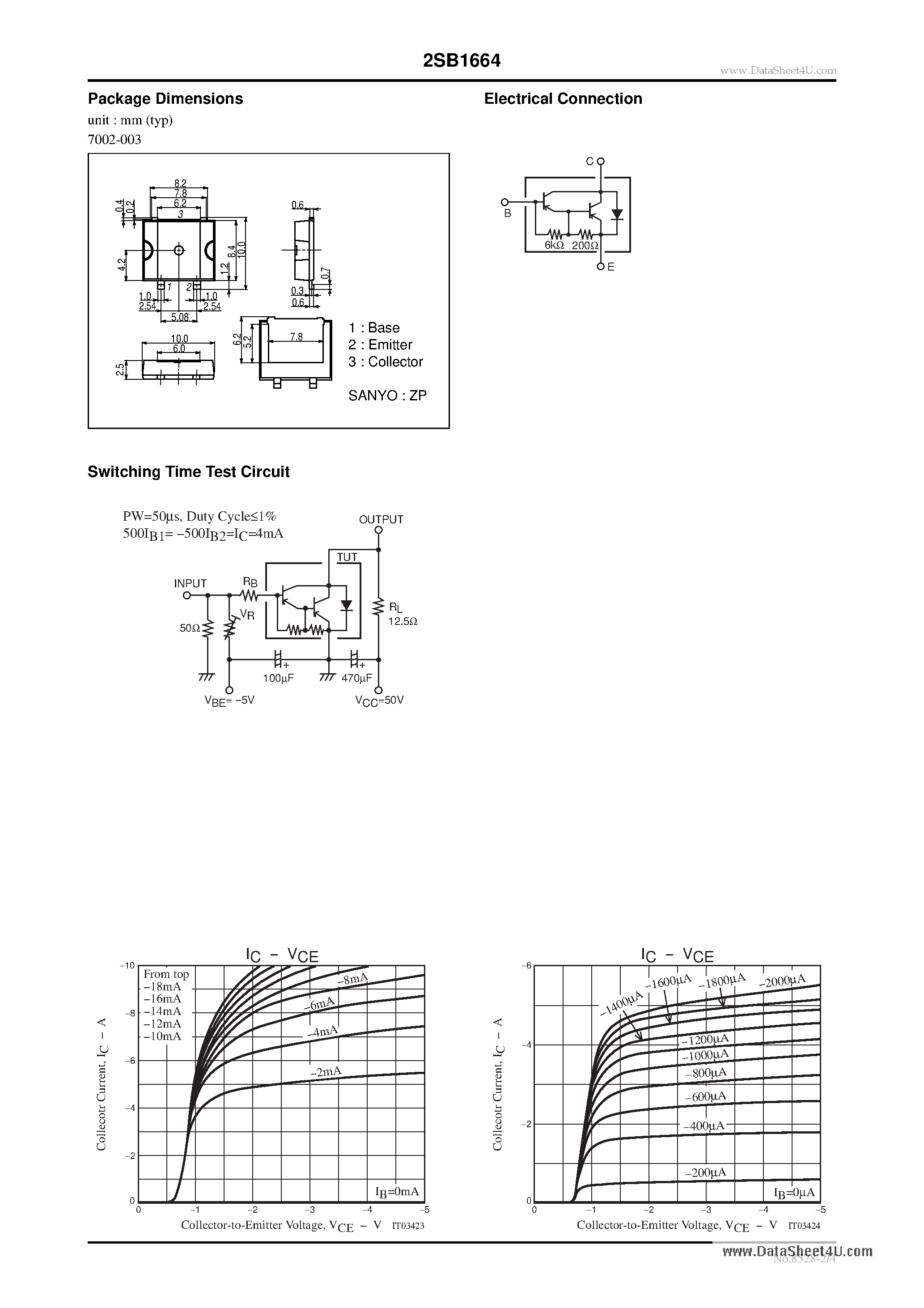 Datasheet 2SB1664 page 2 Datasheet 2SB1664 - PNP Epitaxial Planar Silicon Darlington Transistor Driver Applications page 2