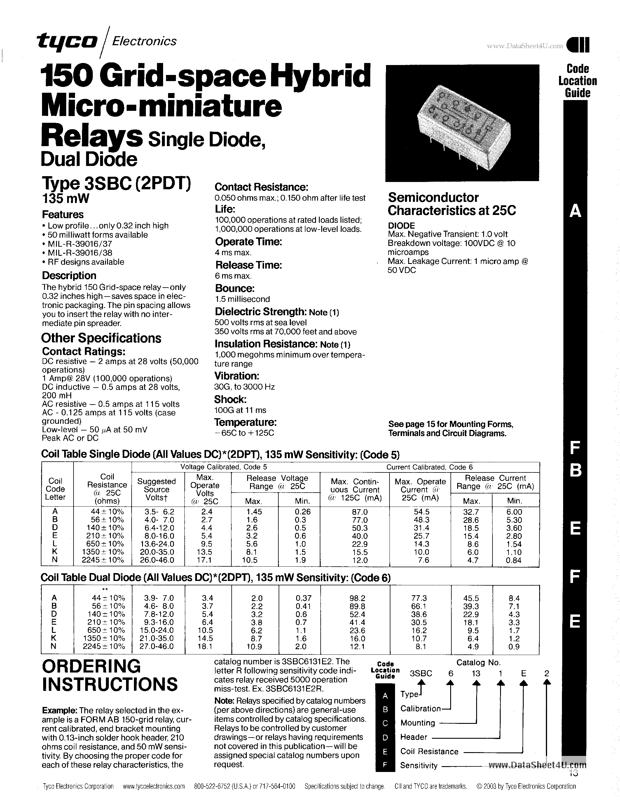 Datasheet 3SBC - 150 Grid-space Micro-miniature Relays page 2