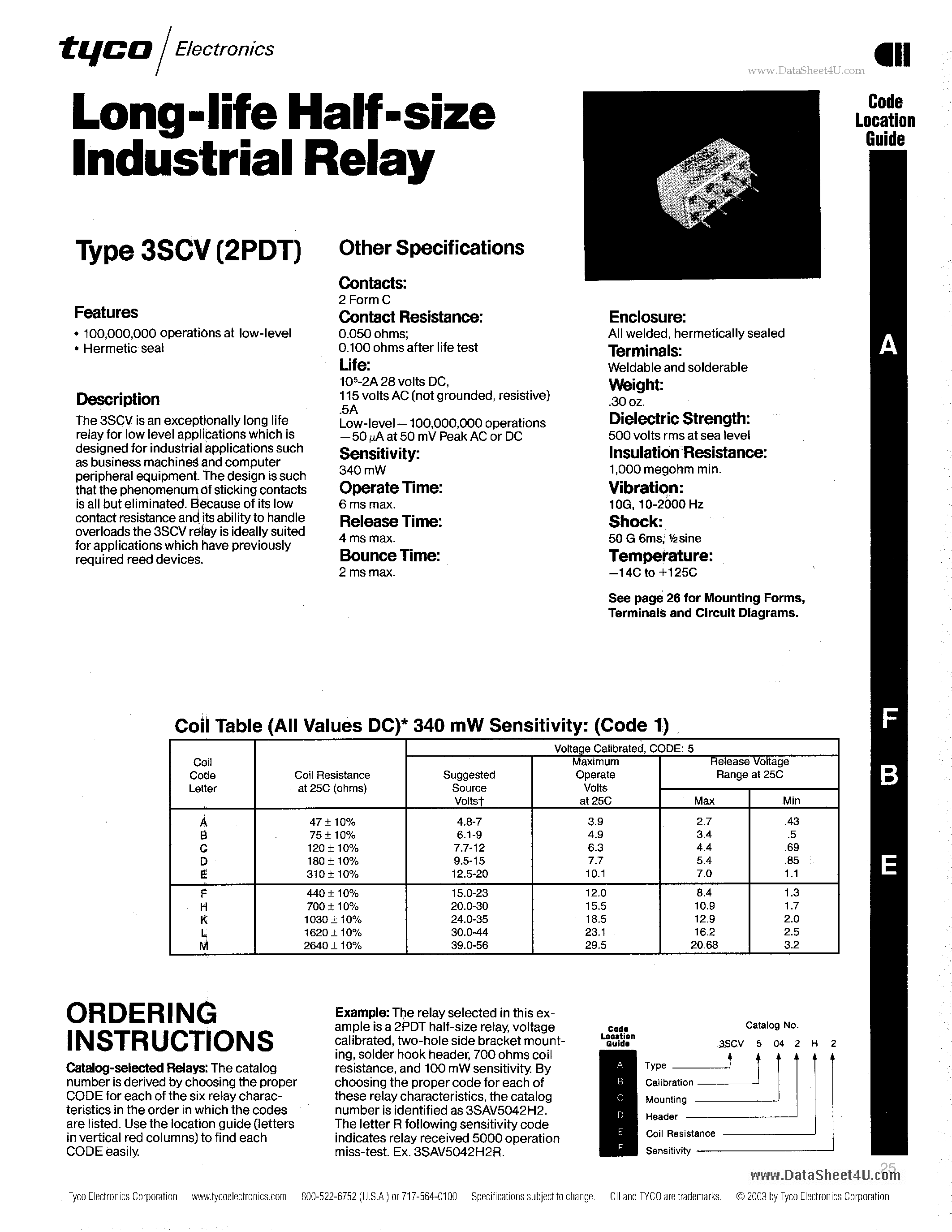 Datasheet 3SCV page 1 Datasheet 3SCV - Long-life Haif-size Industrial Relay page 1