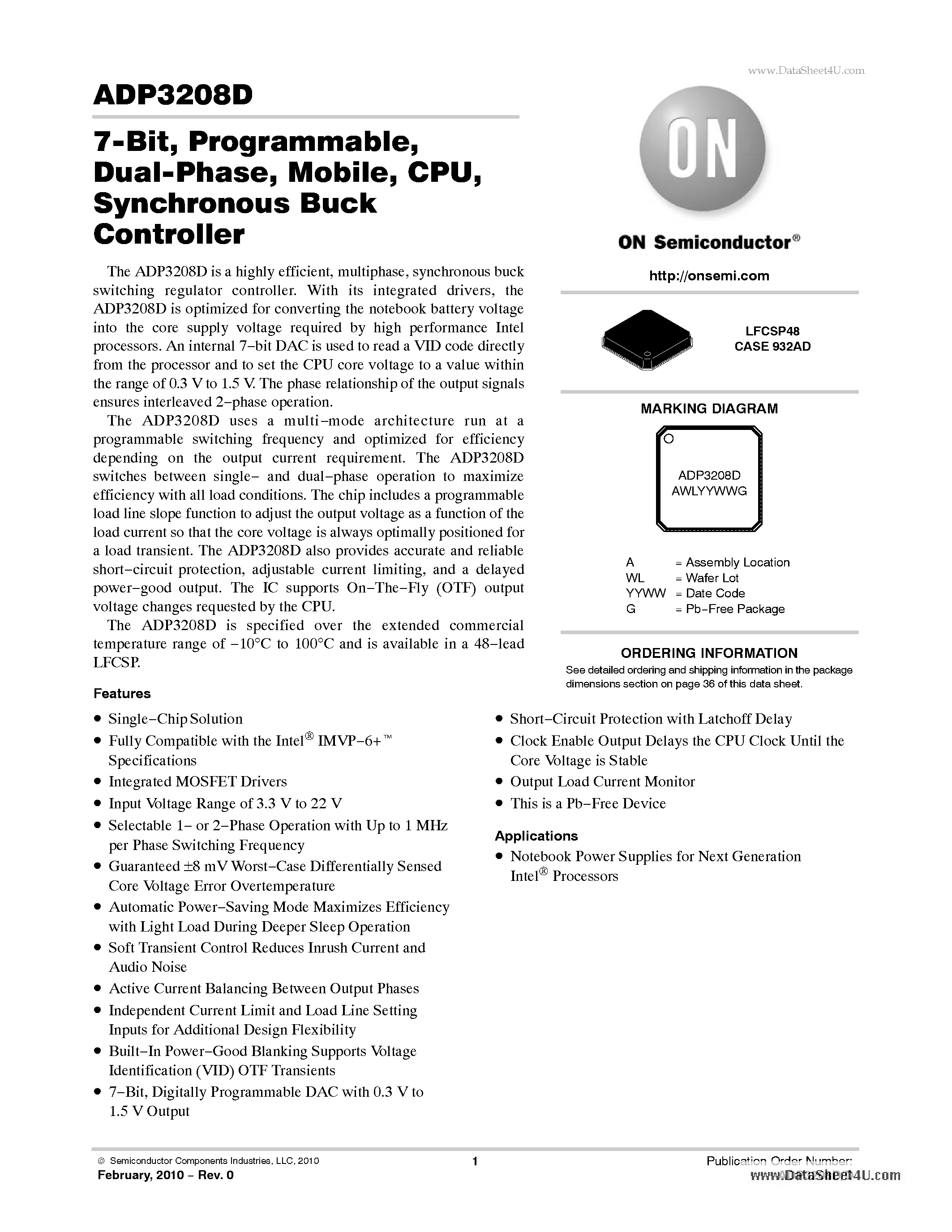 Datasheet ADP3208D - Synchronous Buck Controller page 1
