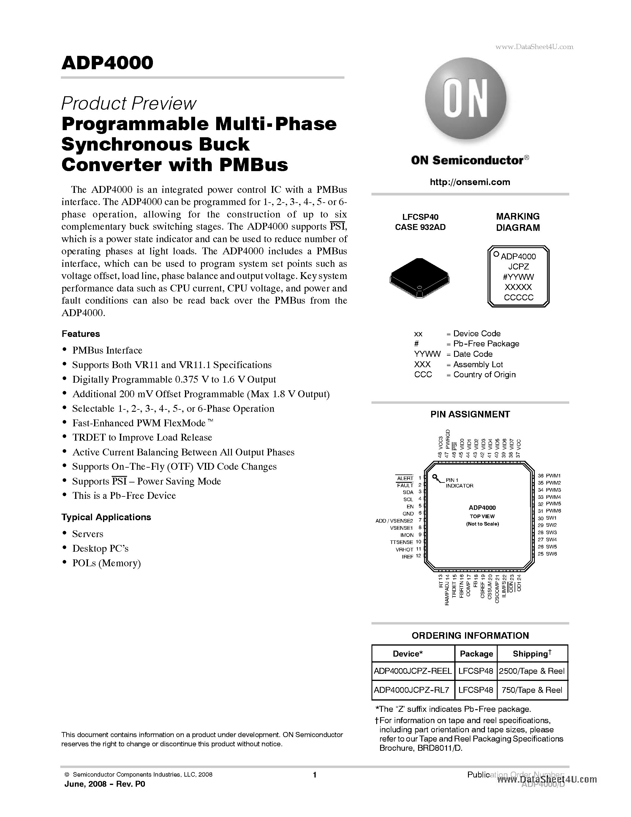 Даташит ADP4000 - Programmable Multi-Phase Synchronous Buck Converter страница 1