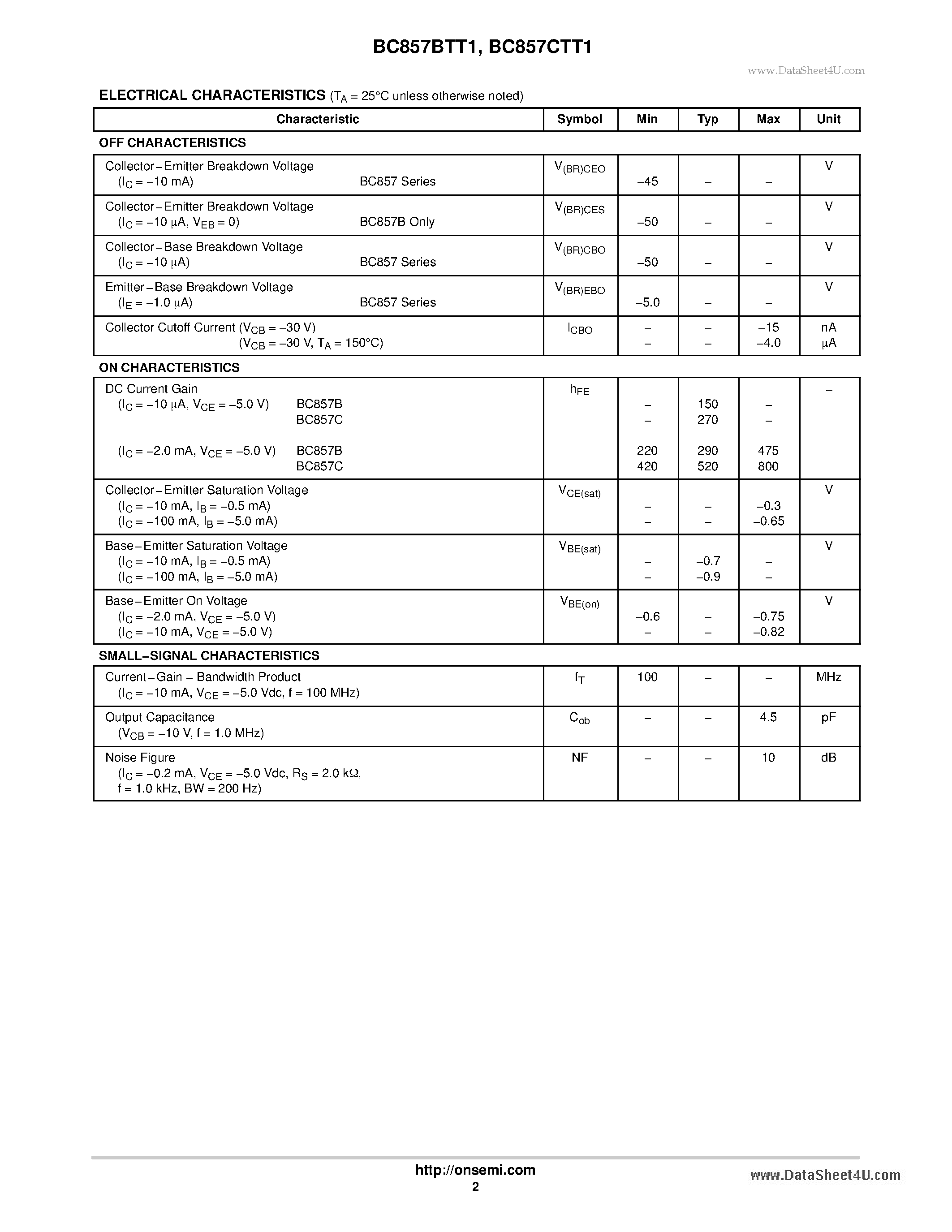 Даташит BC857BTT1 - General Purpose Transistors PNP Silicon страница 2