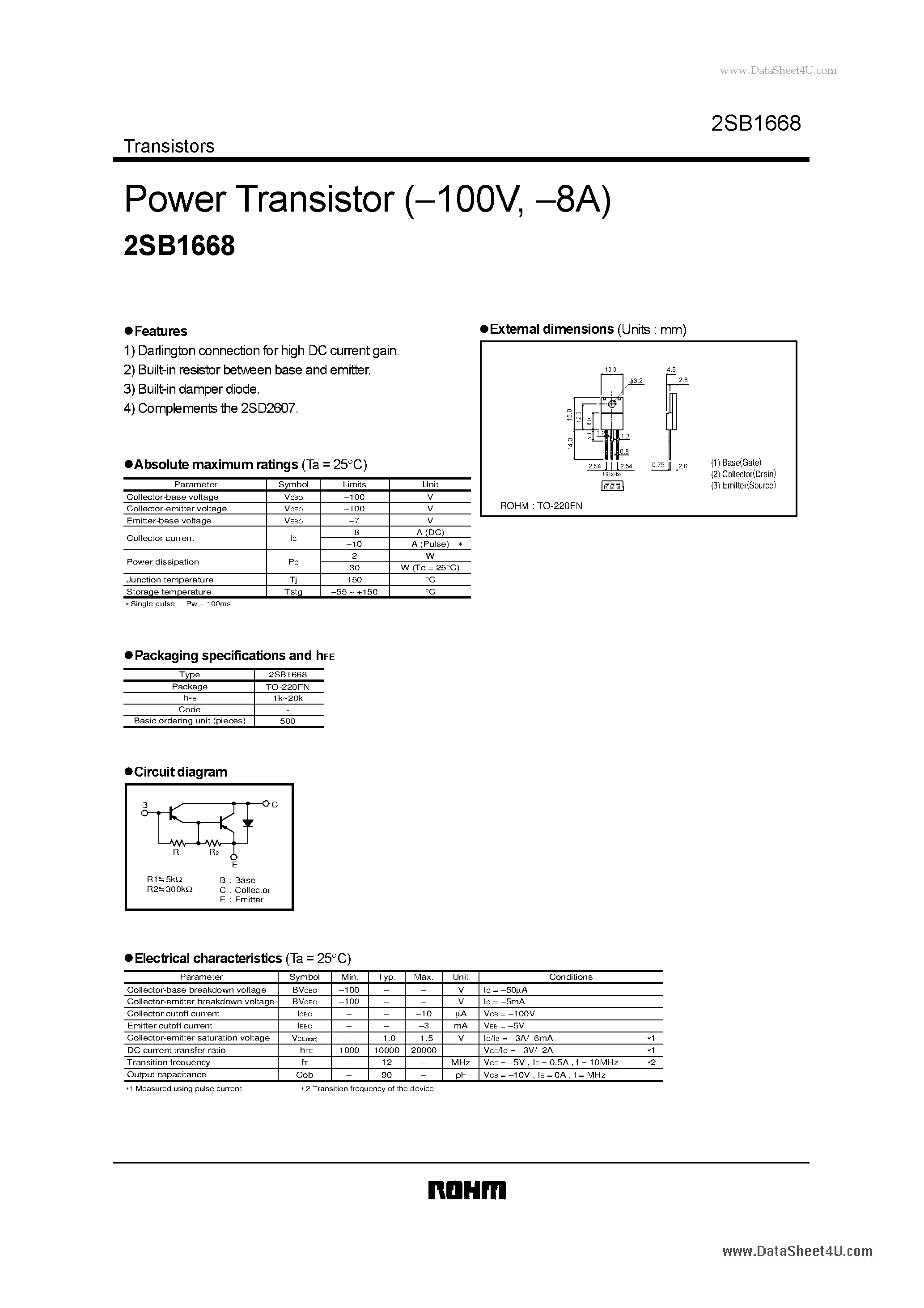 Datasheet 2SB1668 page 1 Datasheet 2SB1668 - Power Transistor page 1