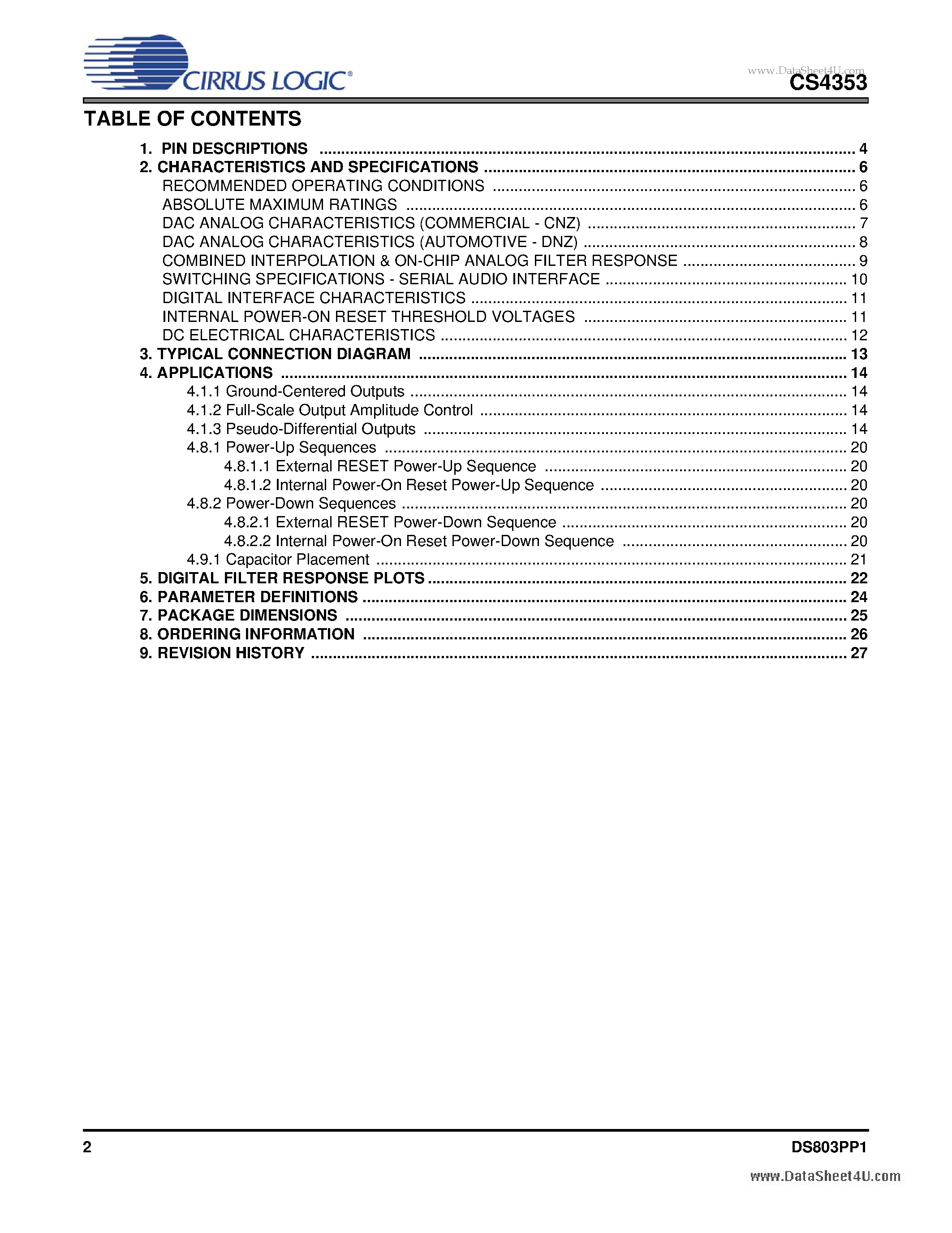 Datasheet CS4353 - 3.3 V Stereo Audio DAC page 2