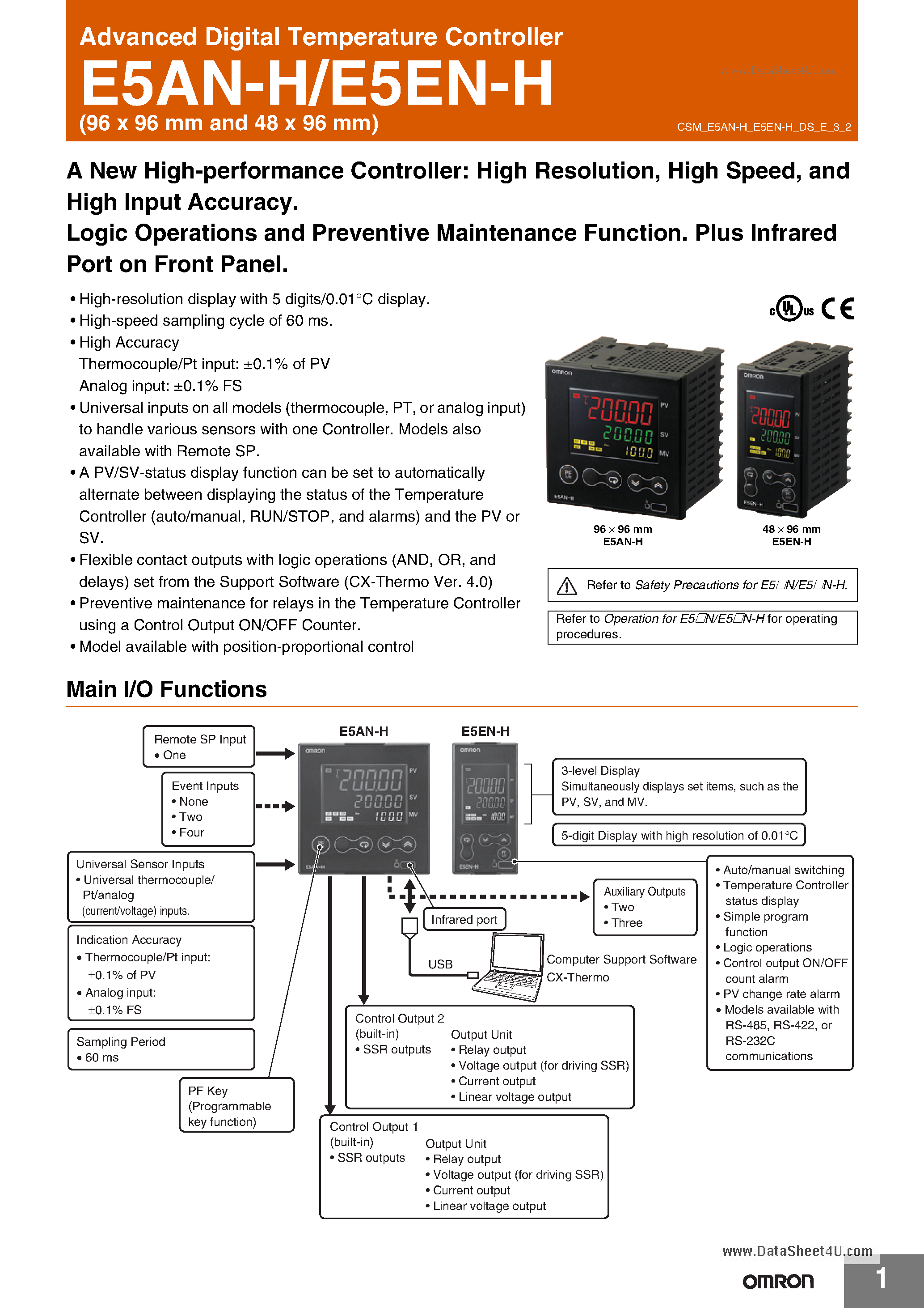 Datasheet E5AR-T - Advanced Digital Temperature Controller page 1