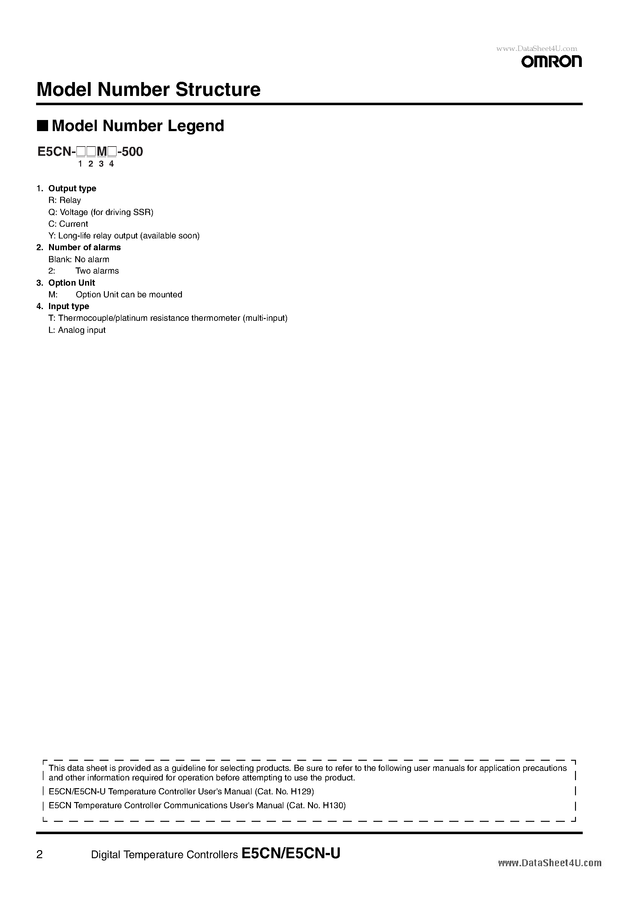 Datasheet E5CN page 2 Datasheet E5CN - Digital Temperature Controller page 2