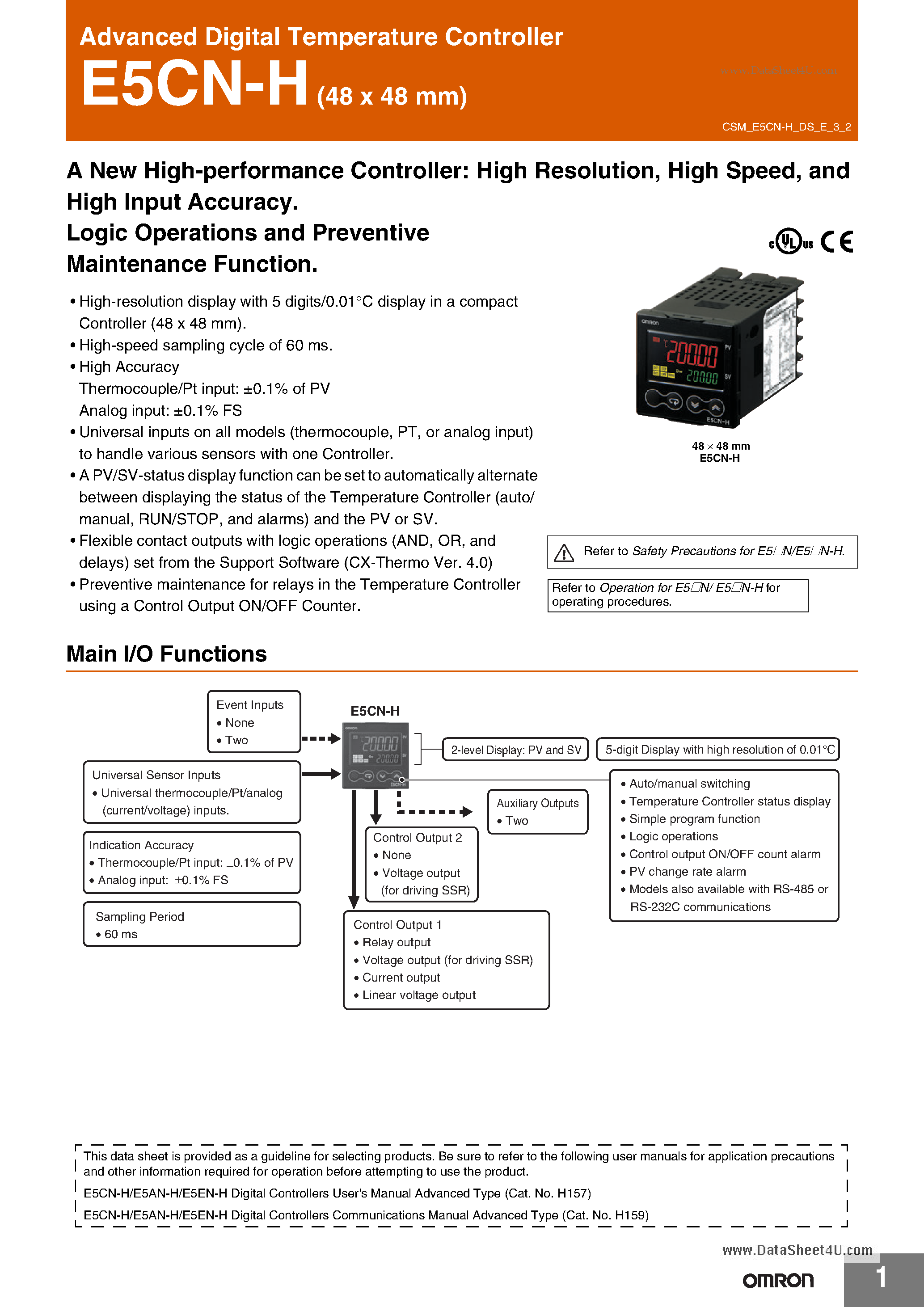 Даташит на микросхему E5CN-H страница 1 Даташит E5CN-H - Advanced Digital Temperature Controller страница 1