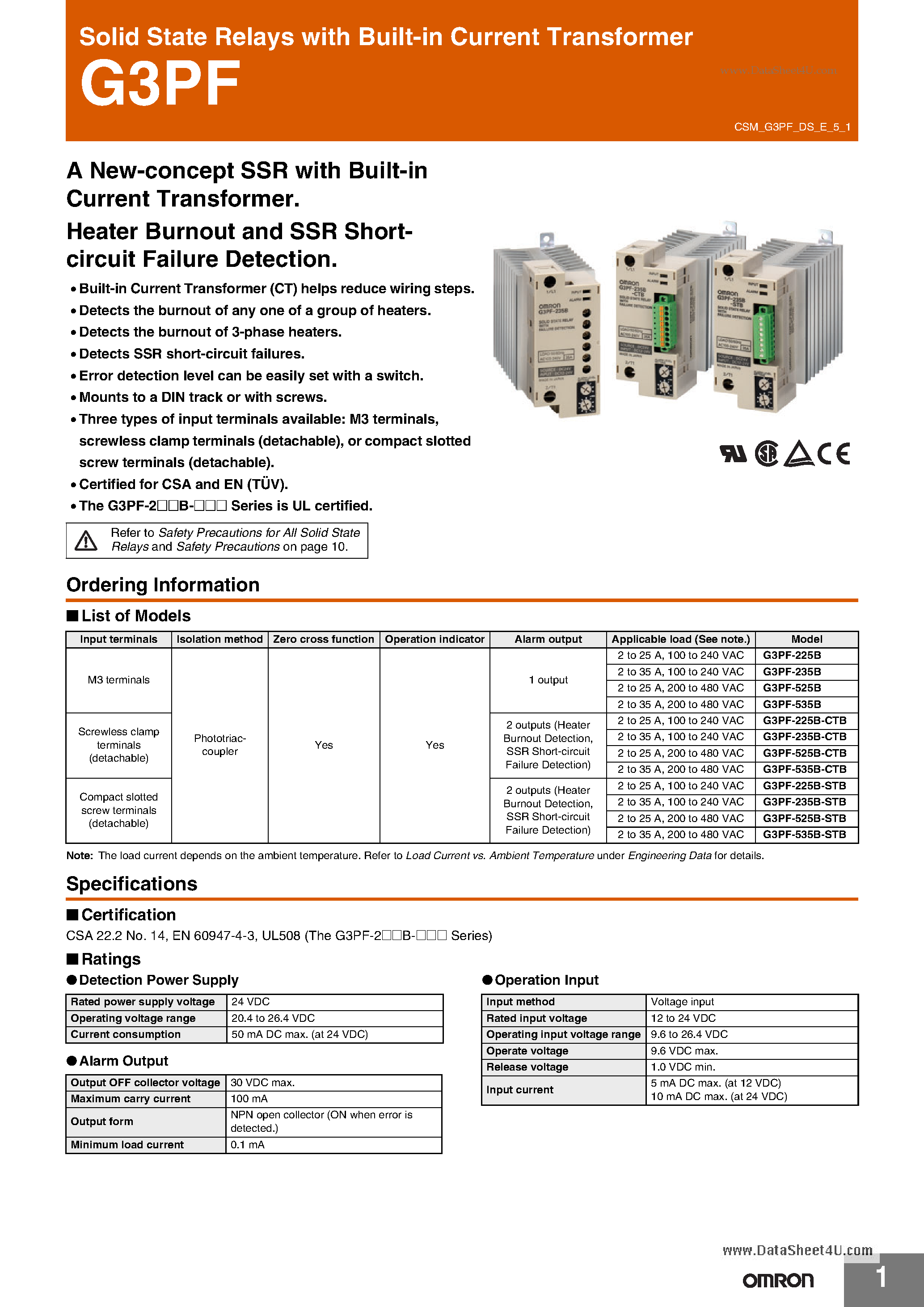 Datasheet G3PF - Solid State Relays page 1