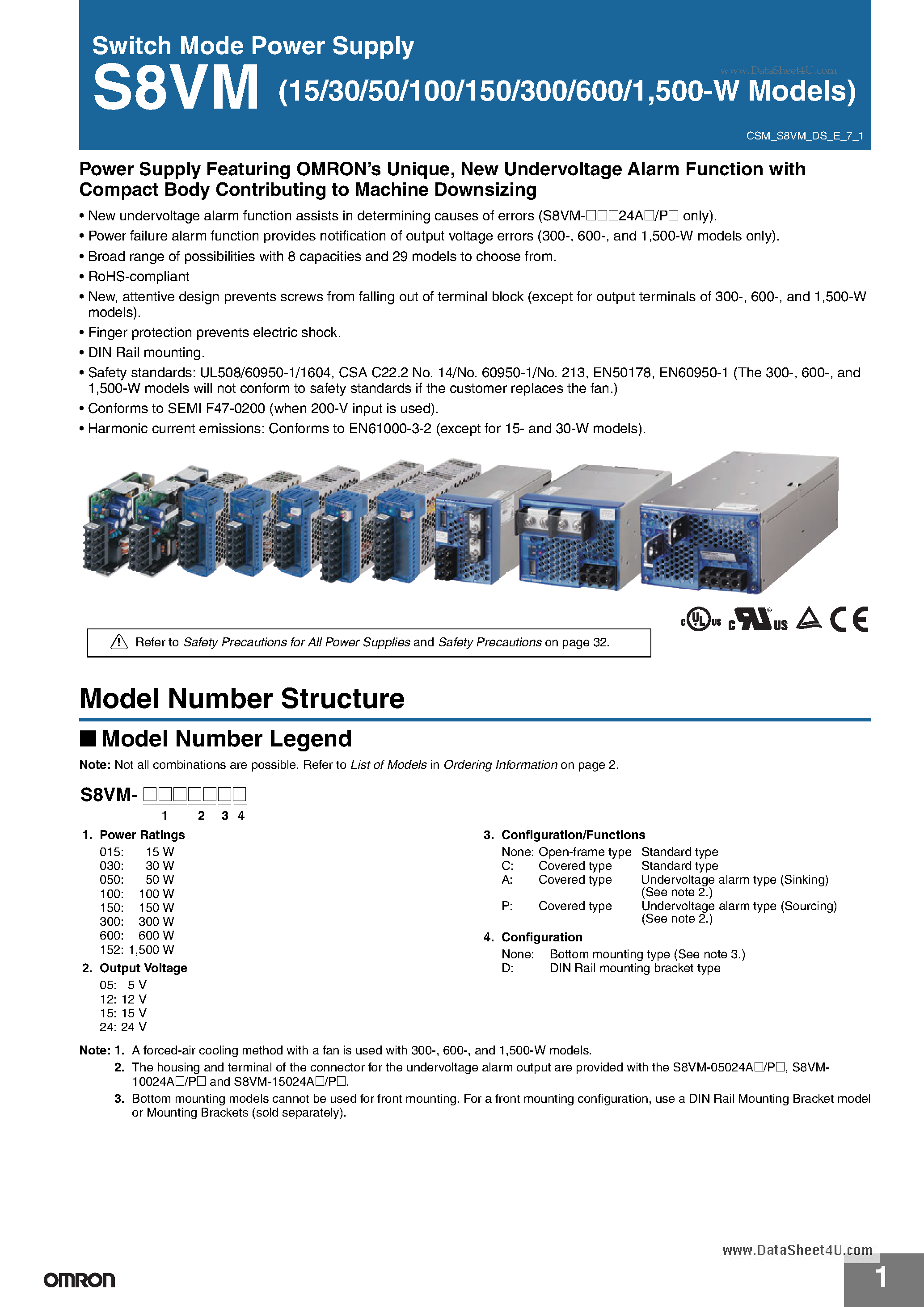 Datasheet S8VM page 1 Datasheet S8VM - Switch Mode Power Supply page 1