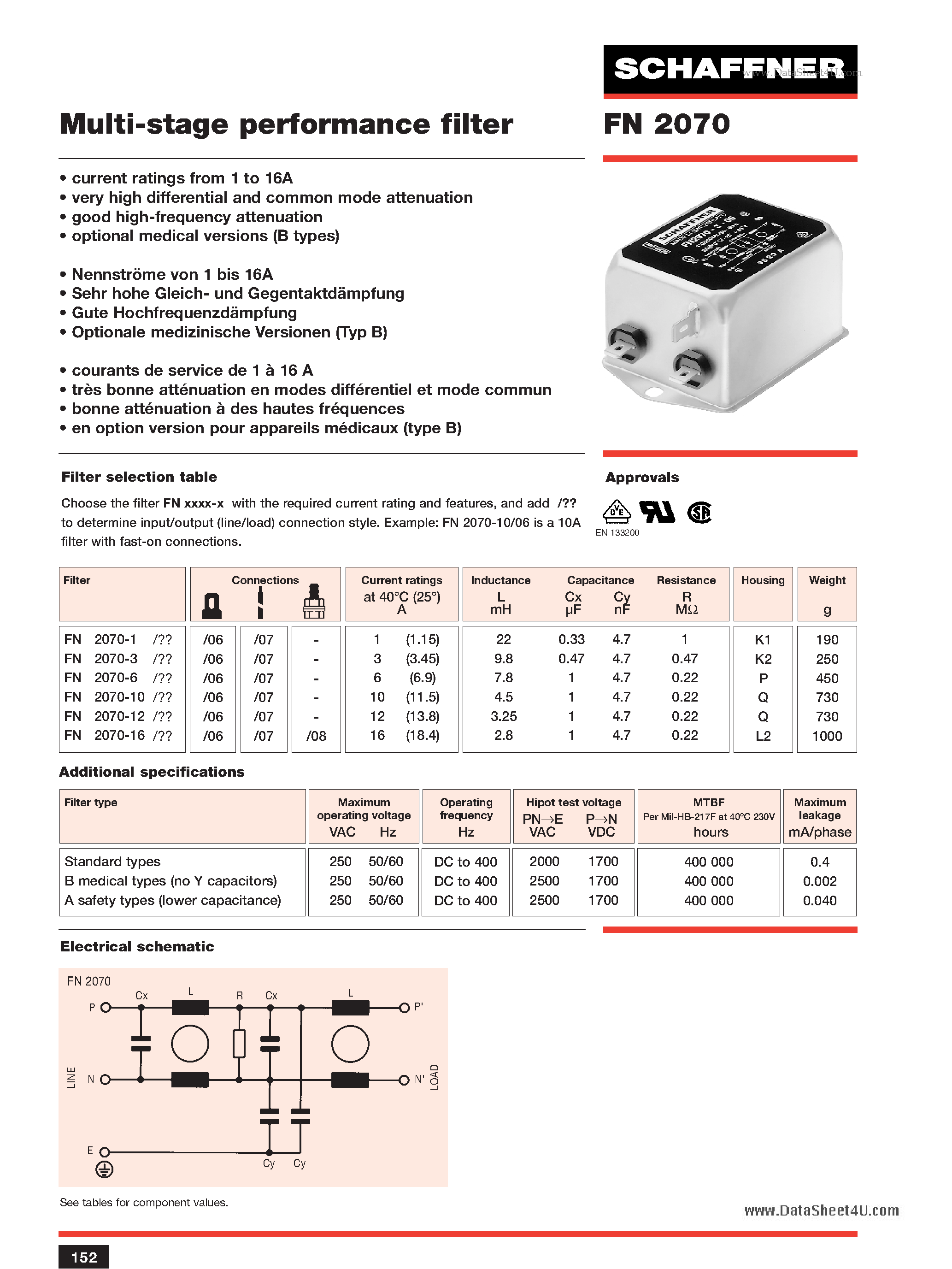 Datasheet FN2070 - Multi-stage performance filter page 1